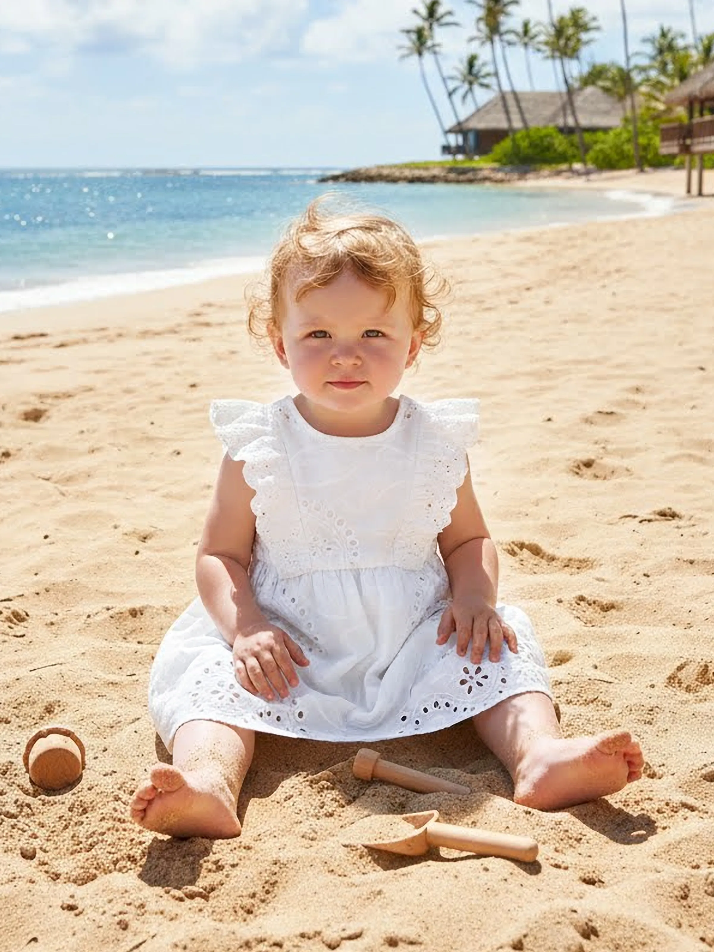 Matching Mom & Me Cotton Dress Eyelet Smocked Dresses with Ruffled Straps, Perfect for Summer Outings & Family Photos White - Image 12