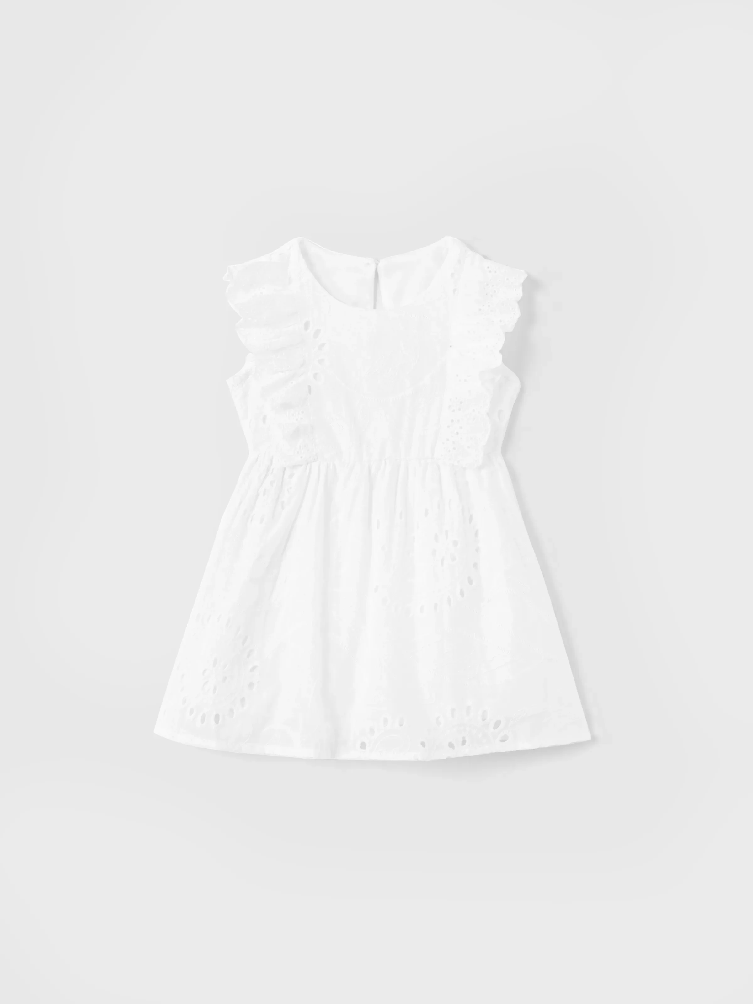 Matching Mom & Me Cotton Dress Eyelet Smocked Dresses with Ruffled Straps, Perfect for Summer Outings & Family Photos White - Image 13