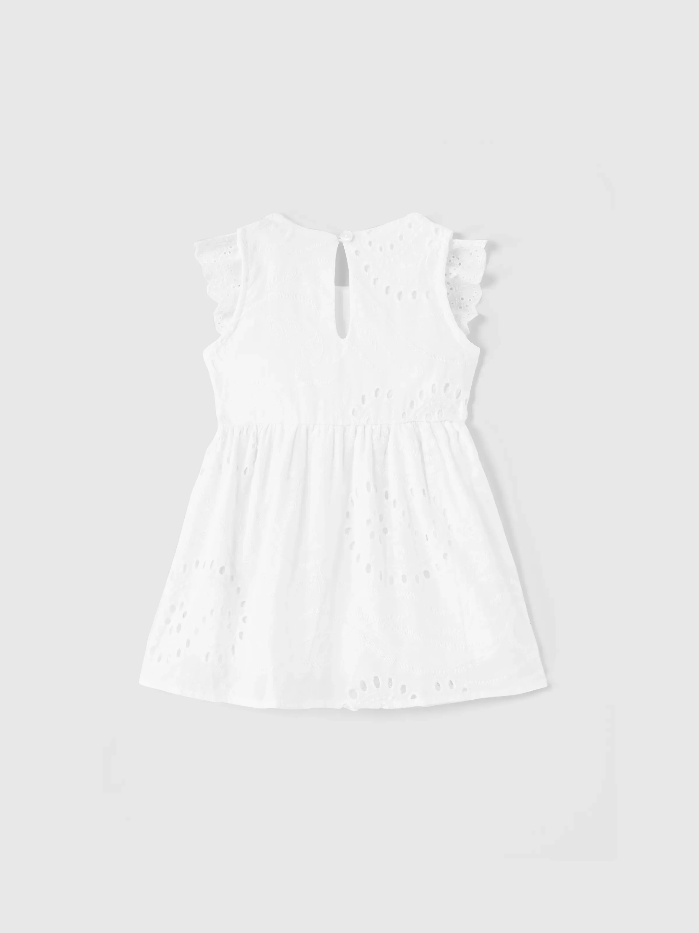 Matching Mom & Me Cotton Dress Eyelet Smocked Dresses with Ruffled Straps, Perfect for Summer Outings & Family Photos White - Image 14