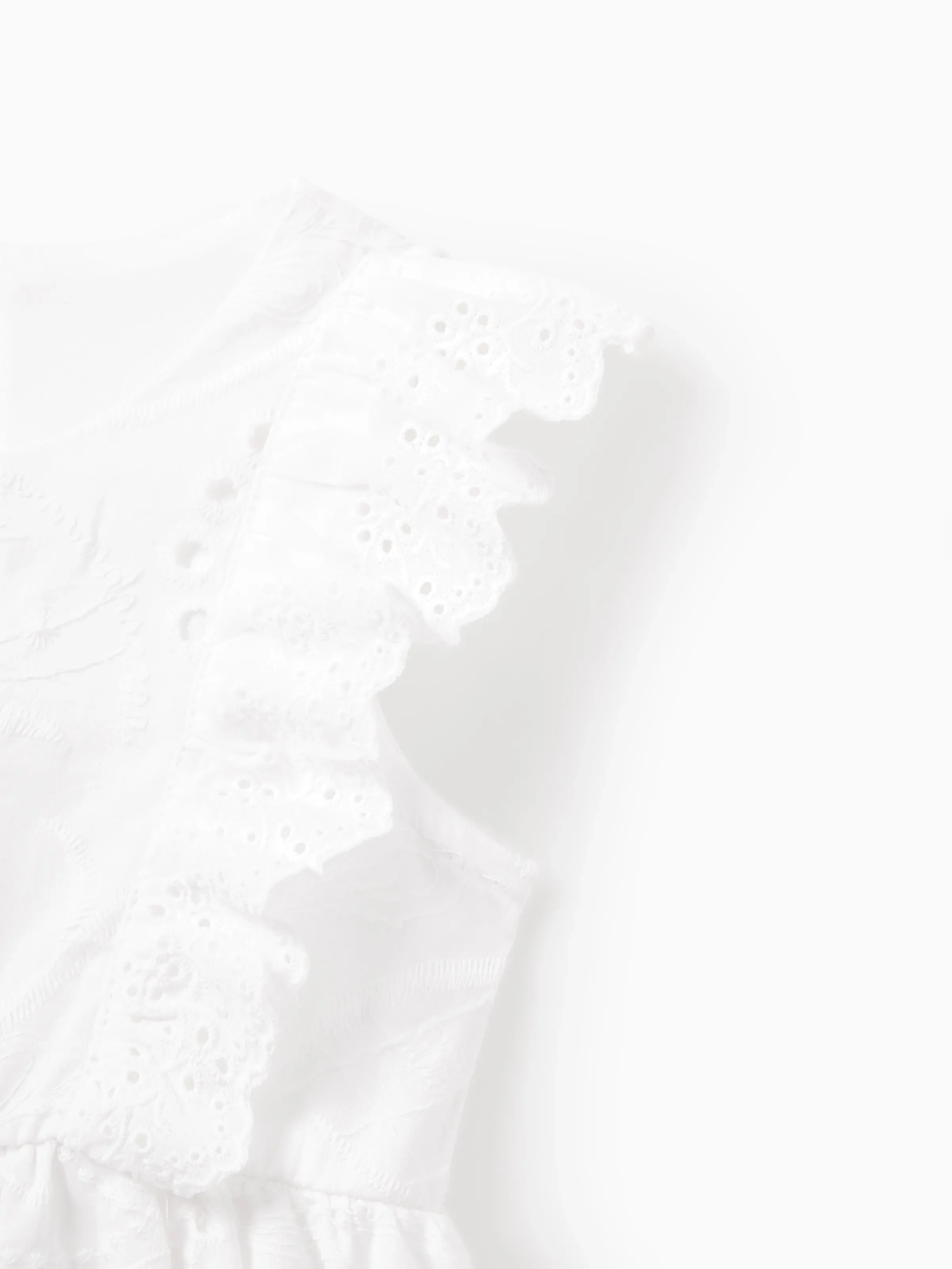 Matching Mom & Me Cotton Dress Eyelet Smocked Dresses with Ruffled Straps, Perfect for Summer Outings & Family Photos White - Image 16