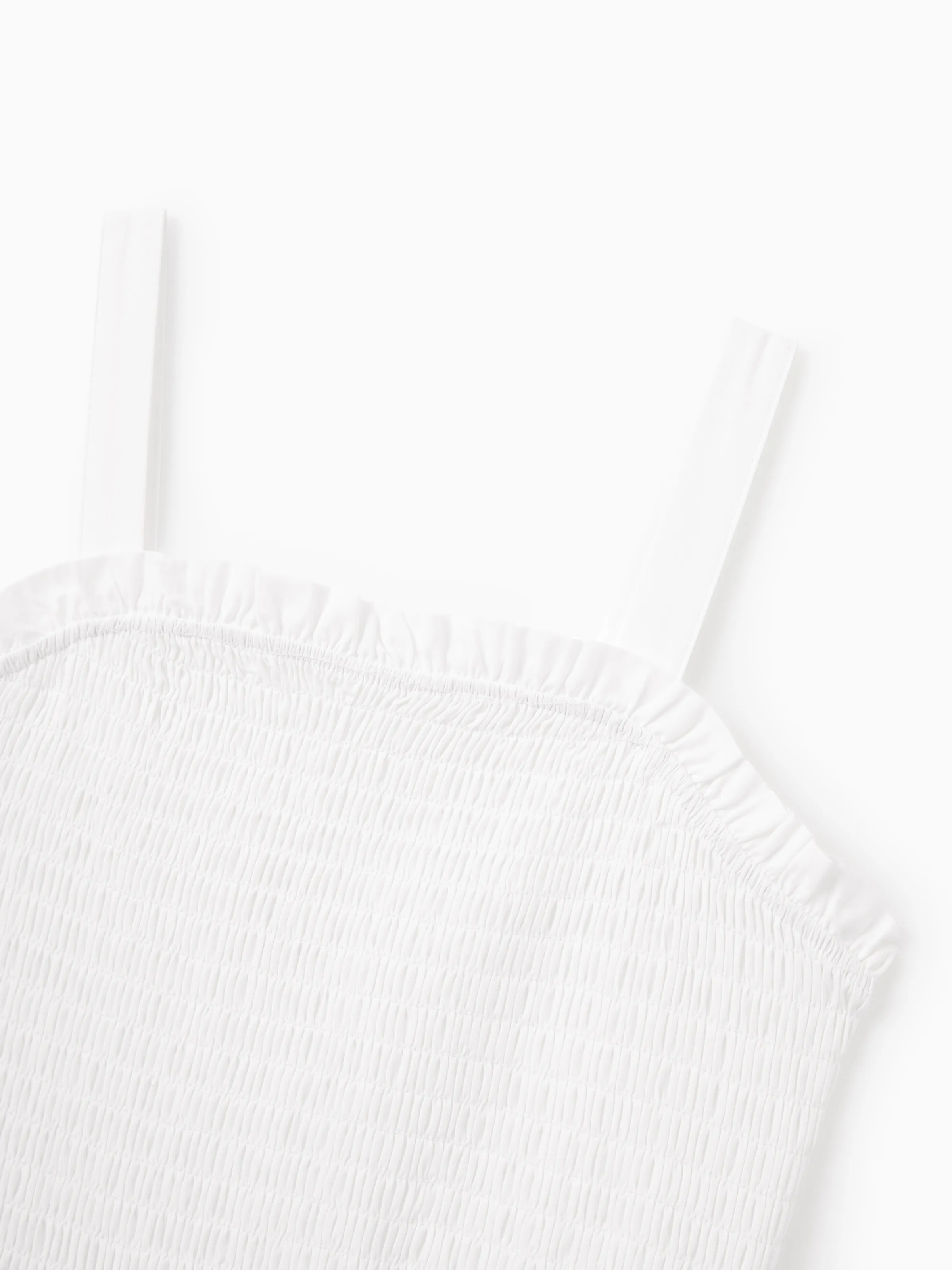 Matching Mom & Me Cotton Dress Eyelet Smocked Dresses with Ruffled Straps, Perfect for Summer Outings & Family Photos White - Image 5