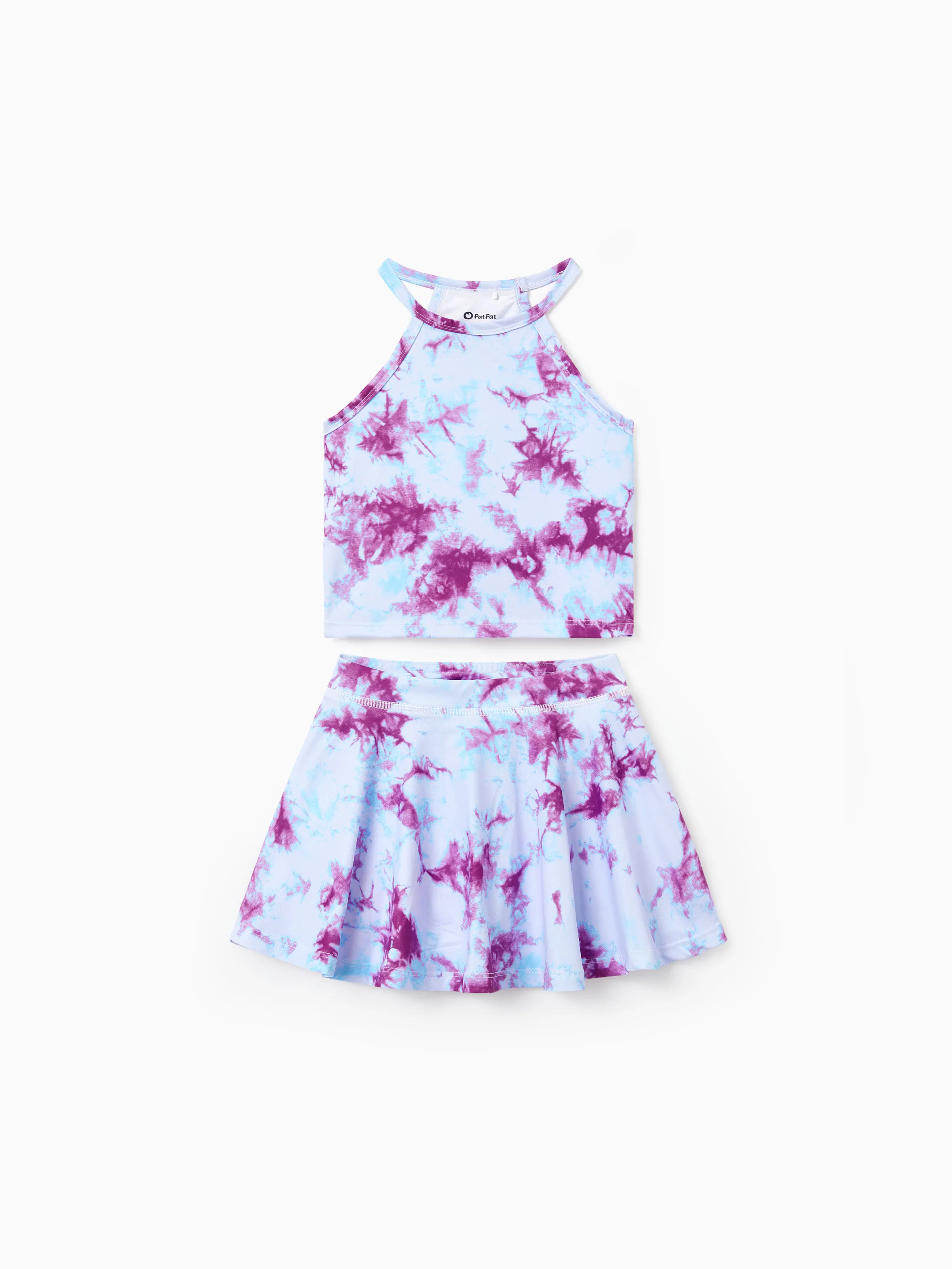 Matching Mommy and Me Tie Dye Skirt Set Halter Crop Top & Flowy Skirt Outfit, Cute Summer Twinning Looks for Vacation & Photos Purple - Image 6