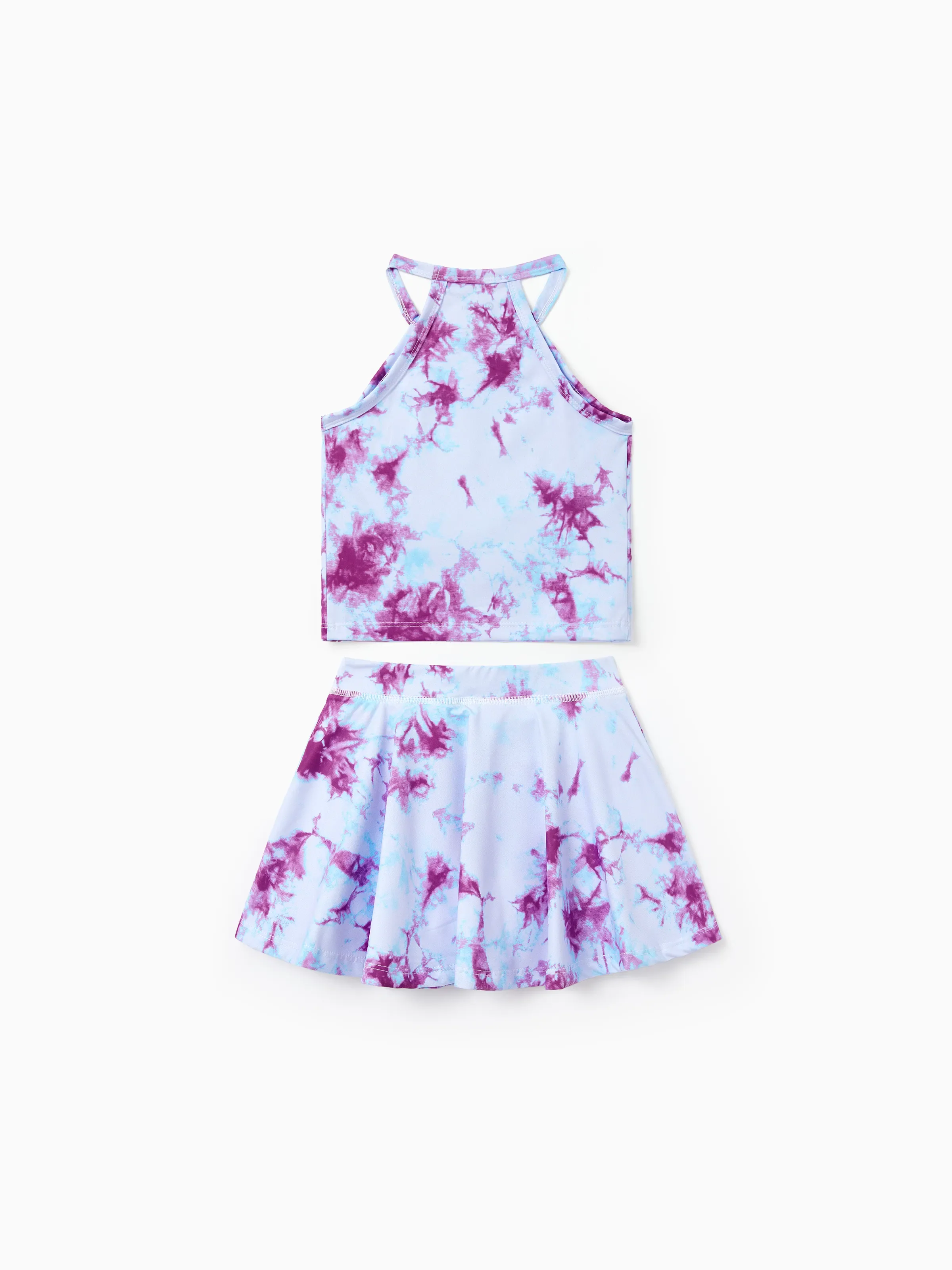 Matching Mommy and Me Tie Dye Skirt Set Halter Crop Top & Flowy Skirt Outfit, Cute Summer Twinning Looks for Vacation & Photos Purple - Image 7