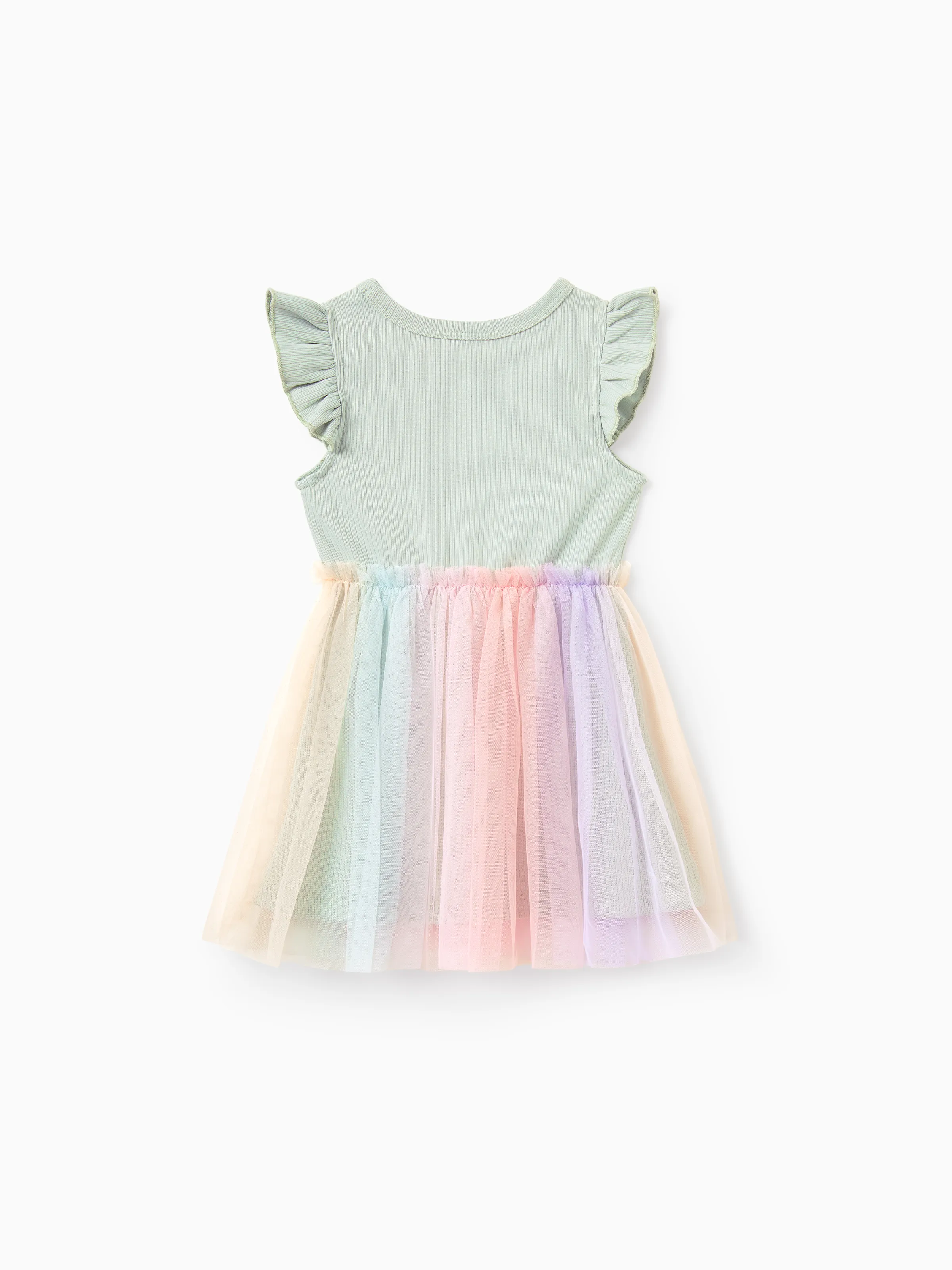Matching Mommy & Me "Besties" Dresses Pastel Tulle Skirt for Girls, Ribbed Bodycon Dress for Mom, Perfect for Family Outings & Photos Pale Green - Image 13