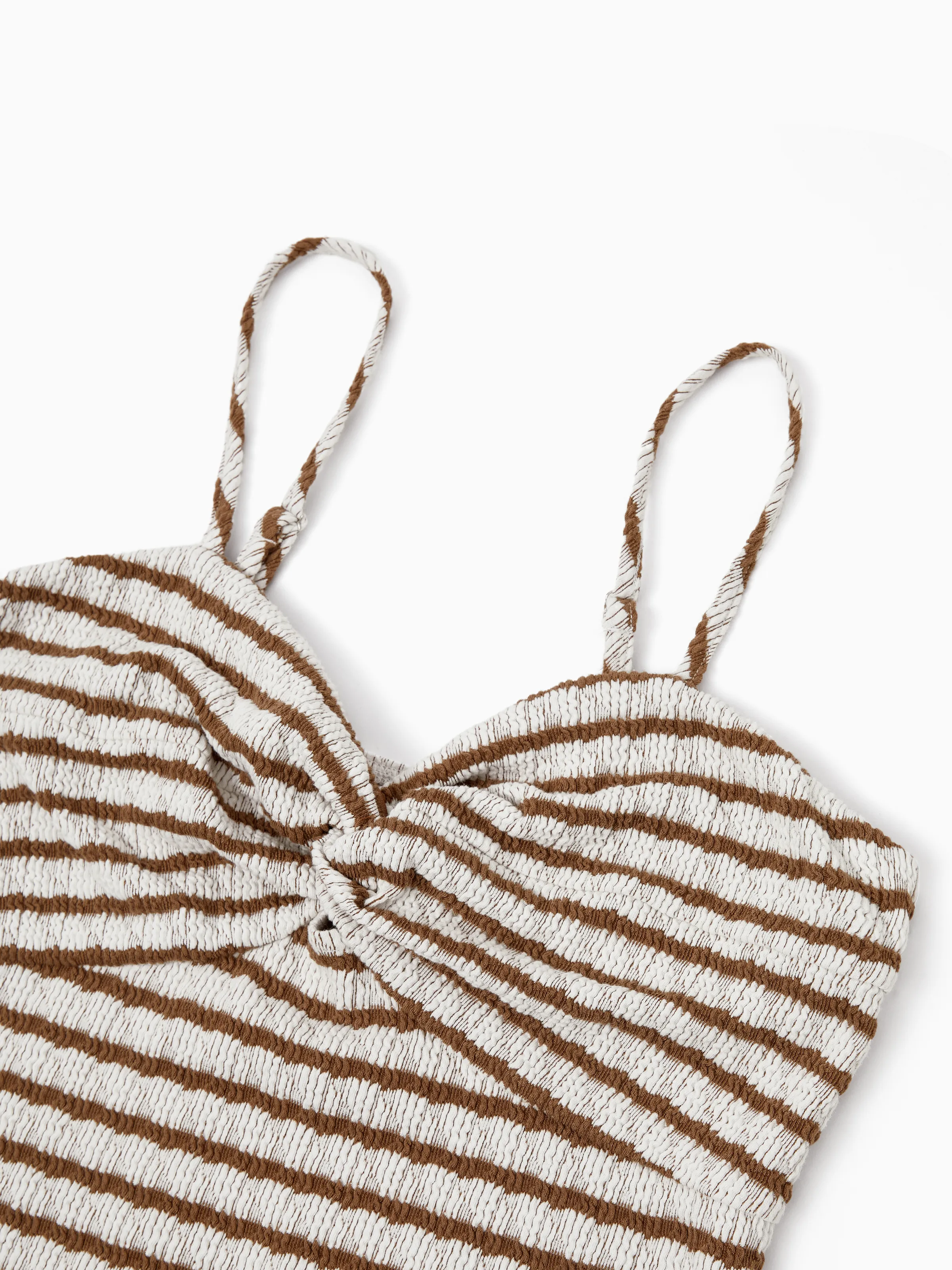 Matching Striped Dresses for Mommy & Me  Twist-Front Dress with Tulle Skirt, Perfect for Summer Family Outings & Photos Khaki - Image 4