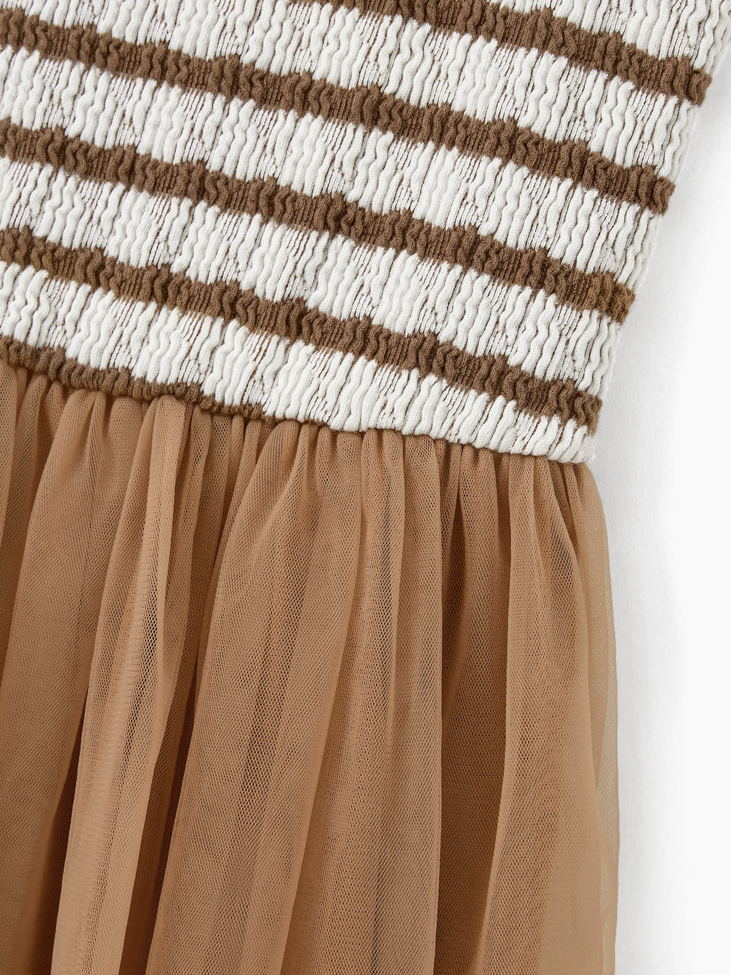 Toddler/Kid Girl Striped Twist-Front Dress with Tulle Skirt, Perfect for Summer Family Outings & Photos Khaki - Image 5