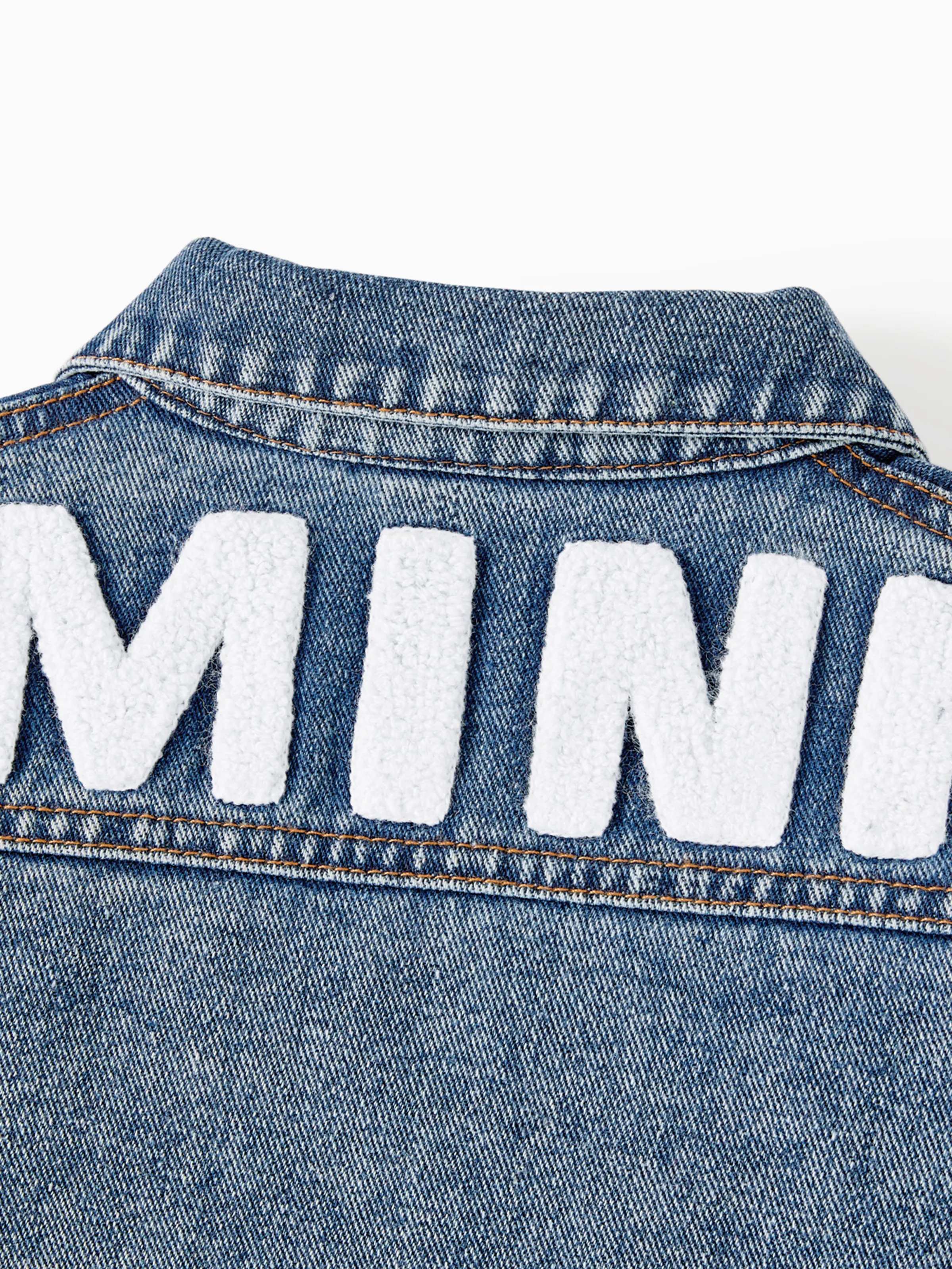 Mom and Me Light Blue Letter Design Long-sleeve Distressed Denim Jackets Light Blue - Image 13