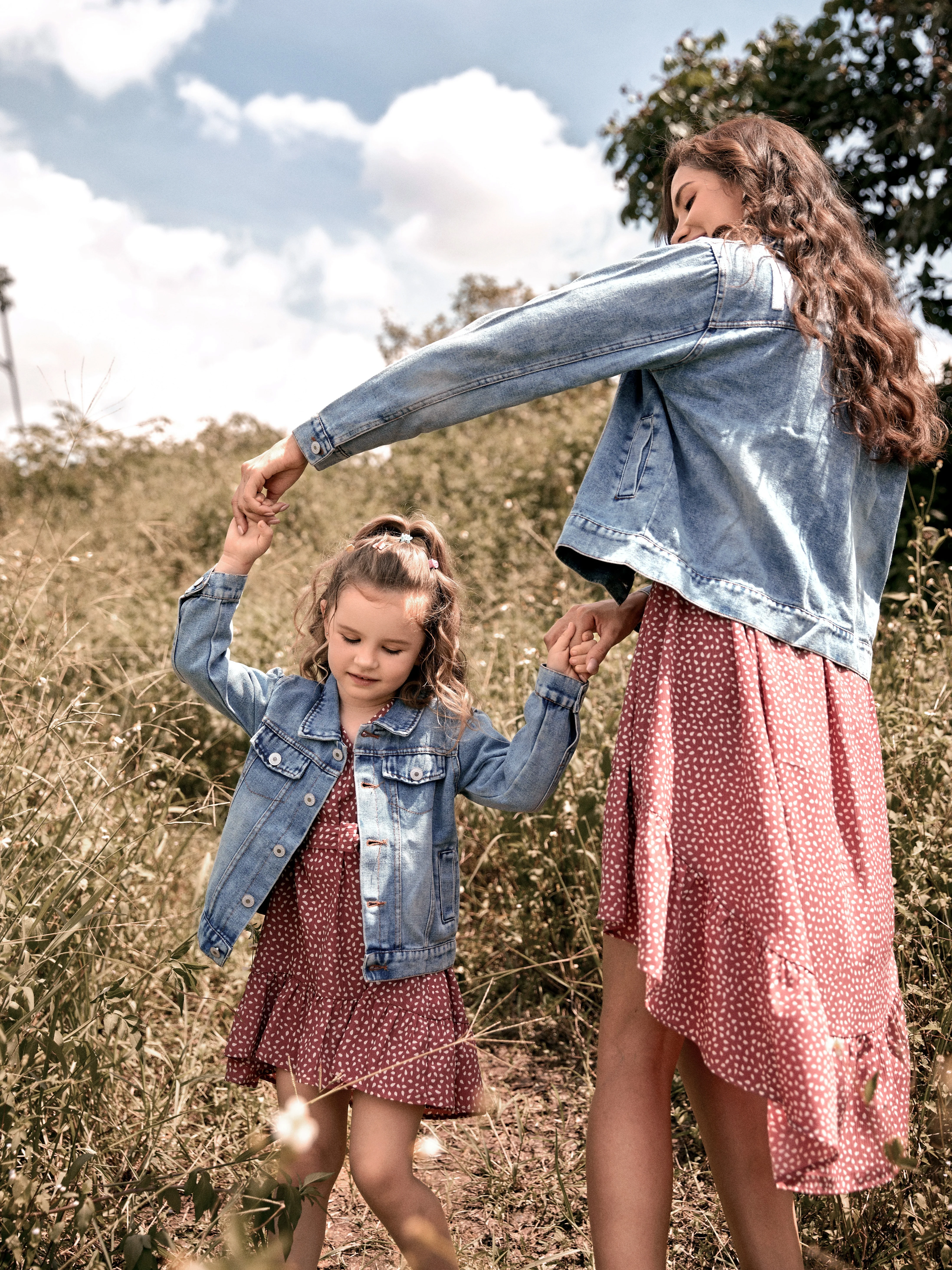 Mom and Me Light Blue Letter Design Long-sleeve Distressed Denim Jackets Light Blue - Image 3
