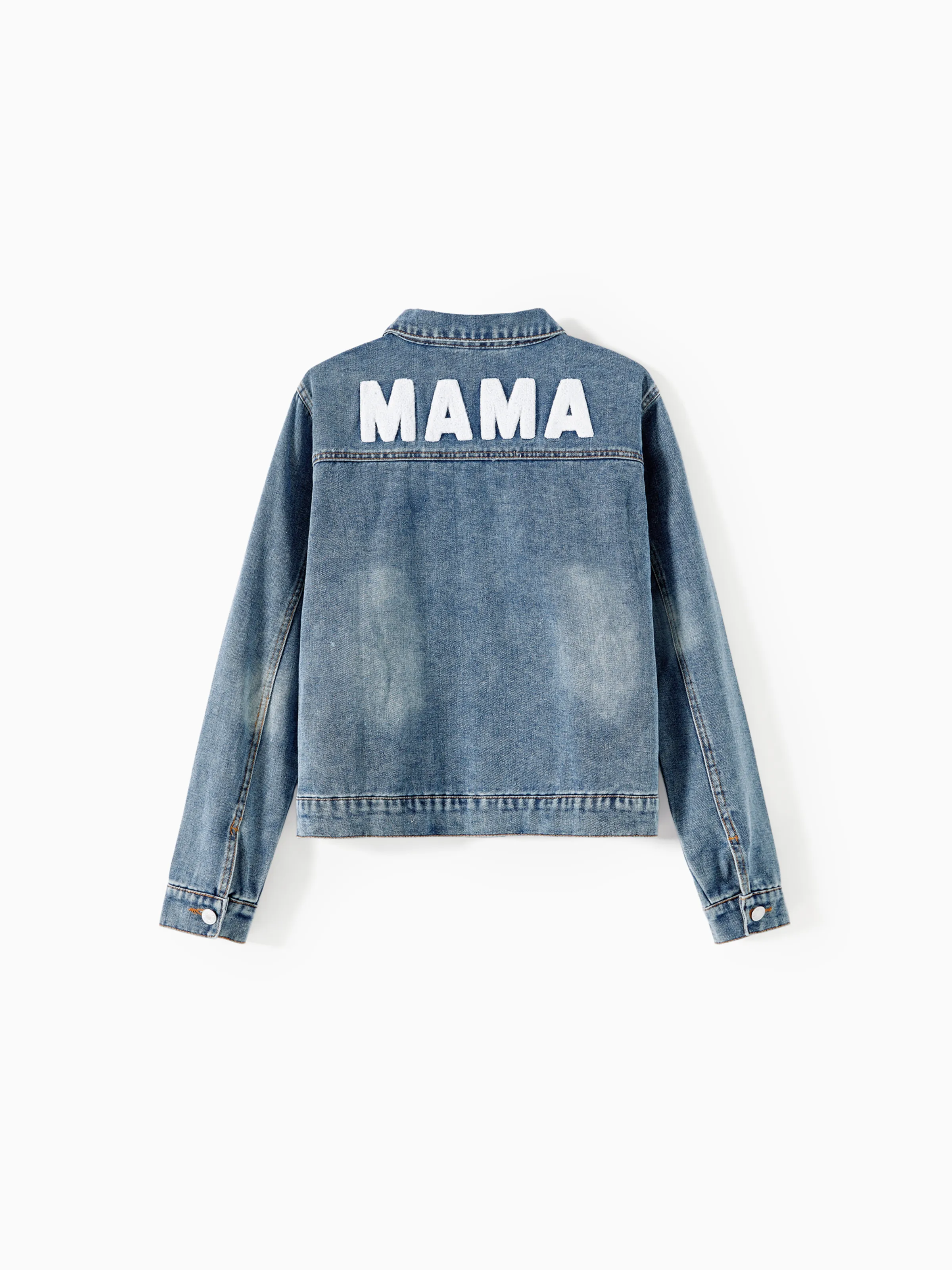 Mom and Me Light Blue Letter Design Long-sleeve Distressed Denim Jackets Light Blue - Image 6