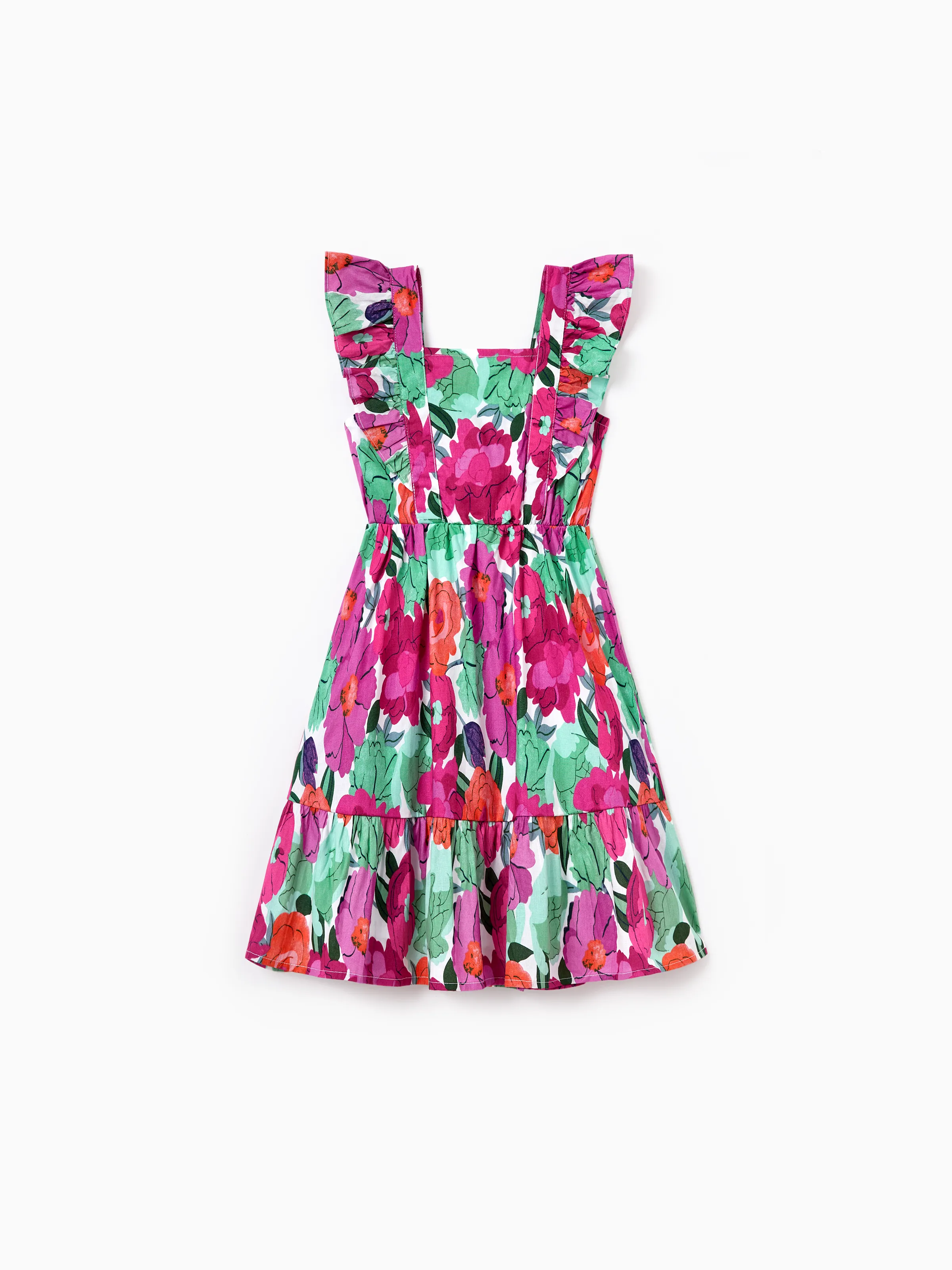 Mom & Me Matching Cotton Vacation Dresses Floral Smocked Dresses with Ruffle Straps for Summer Family Outings & Photos Multi-color - Image 13