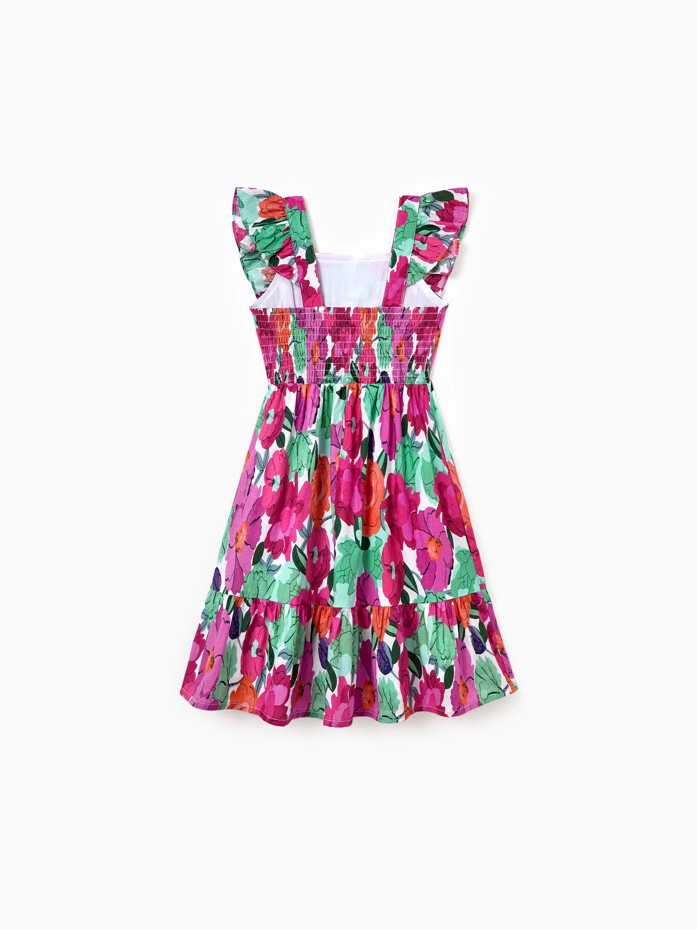 Mom & Me Matching Cotton Vacation Dresses Floral Smocked Dresses with Ruffle Straps for Summer Family Outings & Photos Multi-color - Image 14