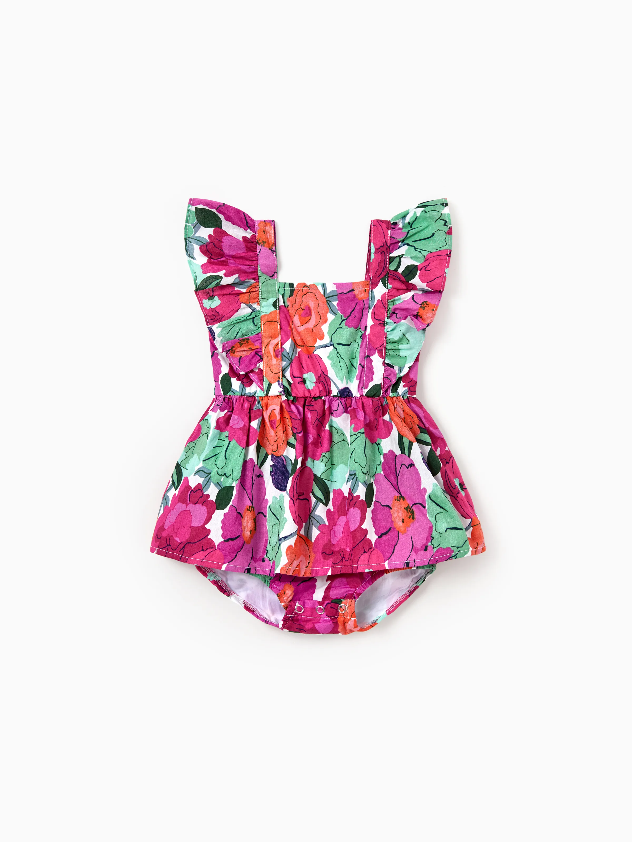 Mom & Me Matching Cotton Vacation Dresses Floral Smocked Dresses with Ruffle Straps for Summer Family Outings & Photos Multi-color - Image 18