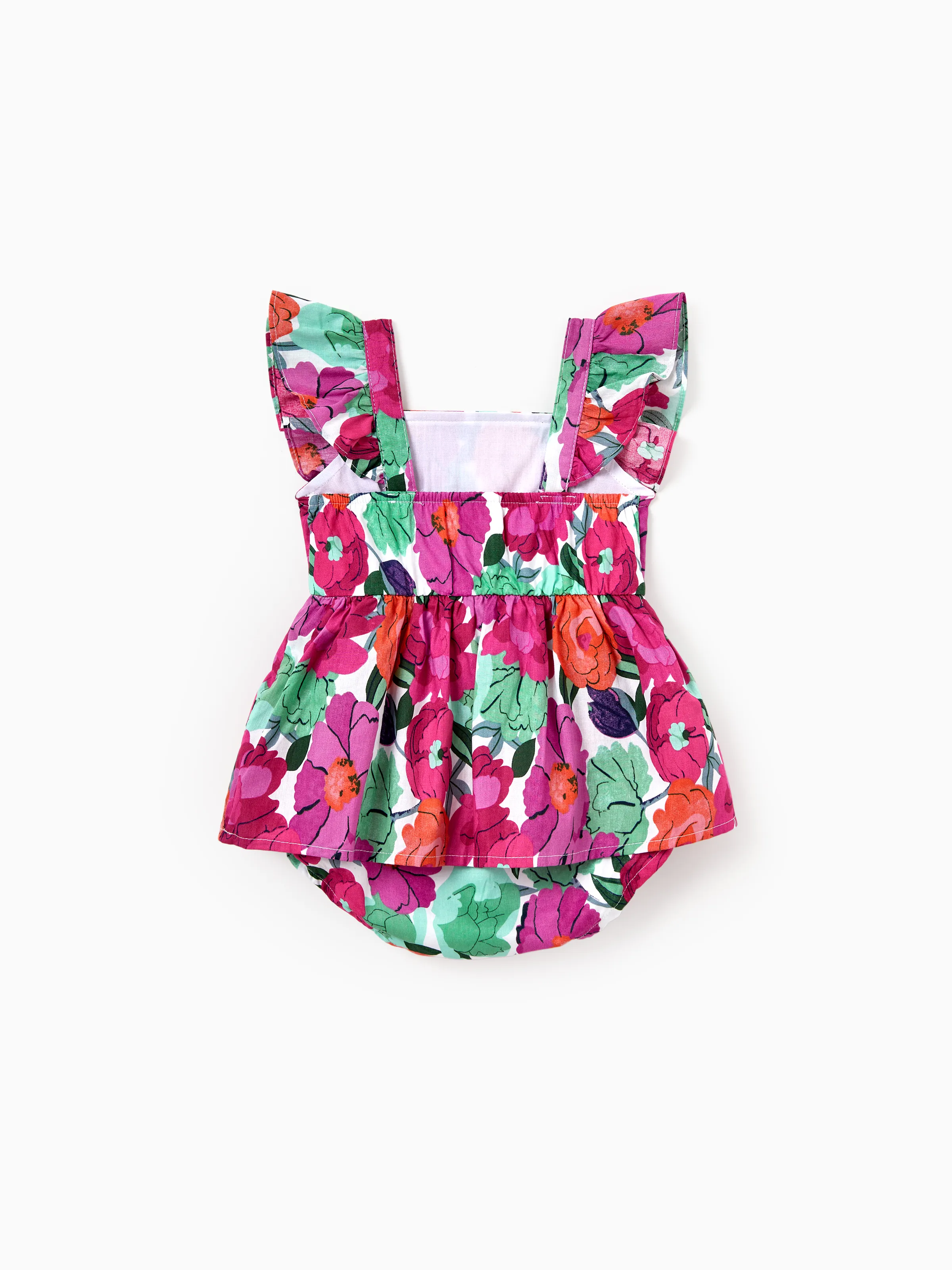 Mom & Me Matching Cotton Vacation Dresses Floral Smocked Dresses with Ruffle Straps for Summer Family Outings & Photos Multi-color - Image 19