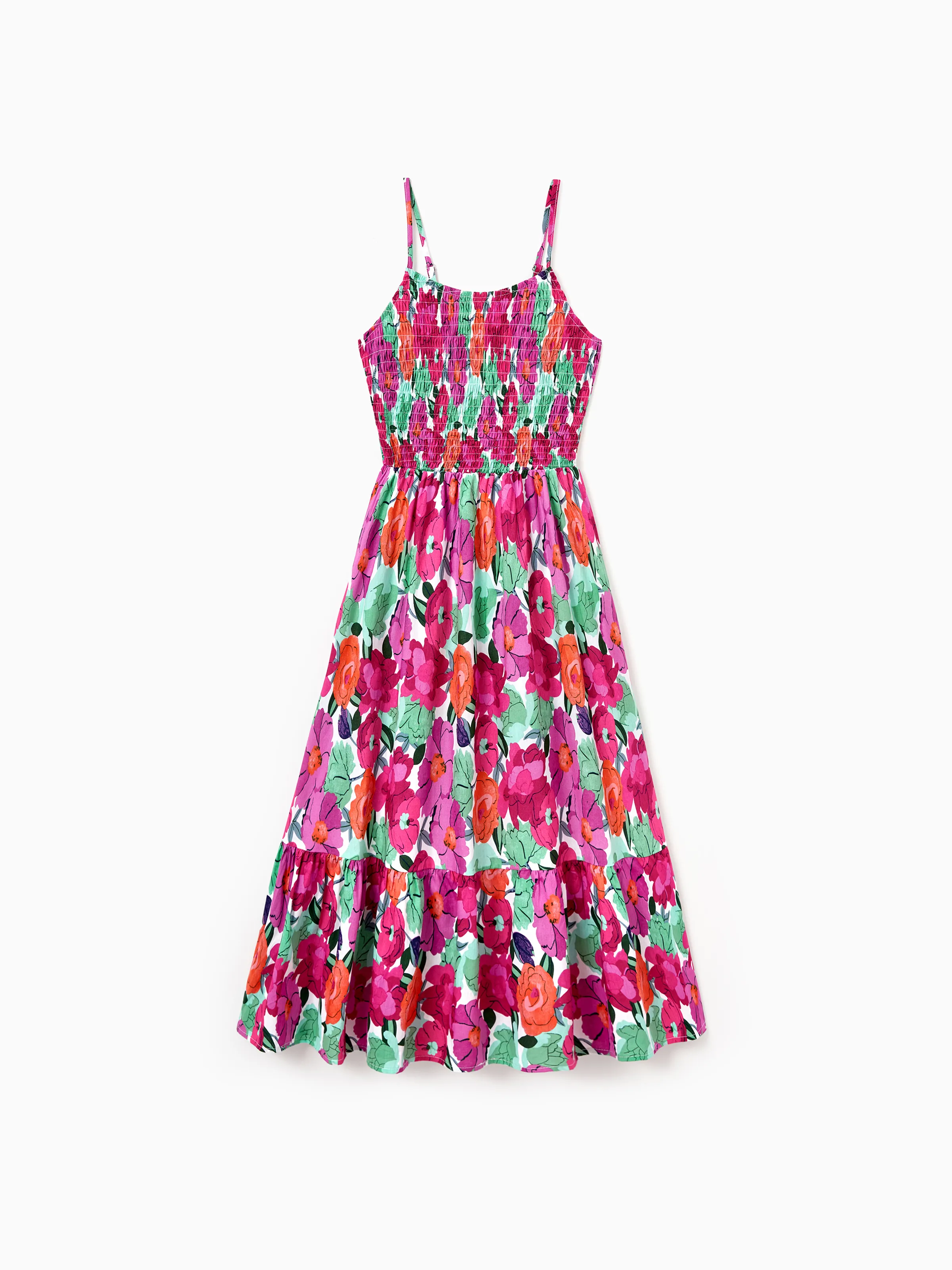 Mom & Me Matching Cotton Vacation Dresses Floral Smocked Dresses with Ruffle Straps for Summer Family Outings & Photos Multi-color - Image 5