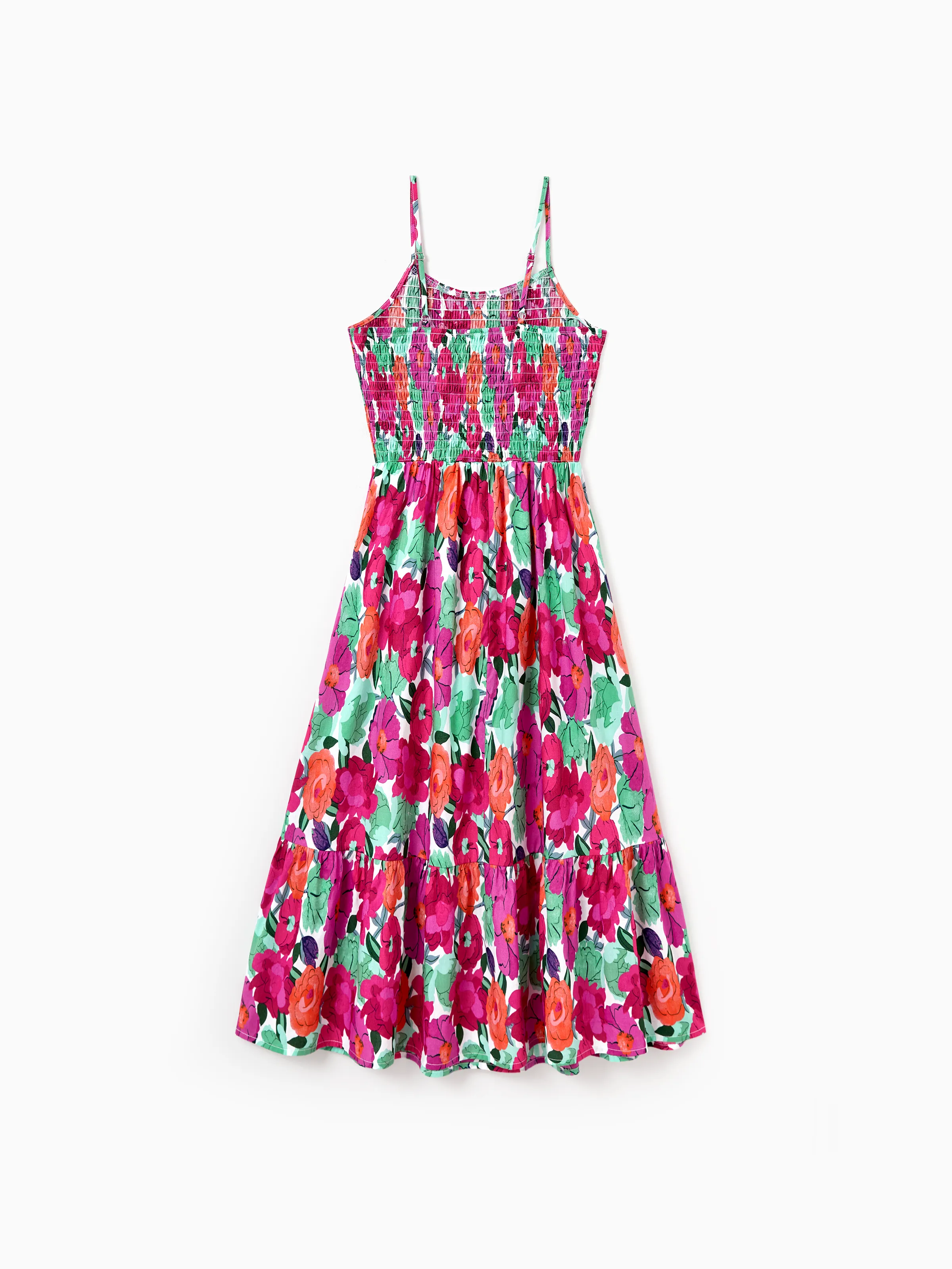 Mom & Me Matching Cotton Vacation Dresses Floral Smocked Dresses with Ruffle Straps for Summer Family Outings & Photos Multi-color - Image 6