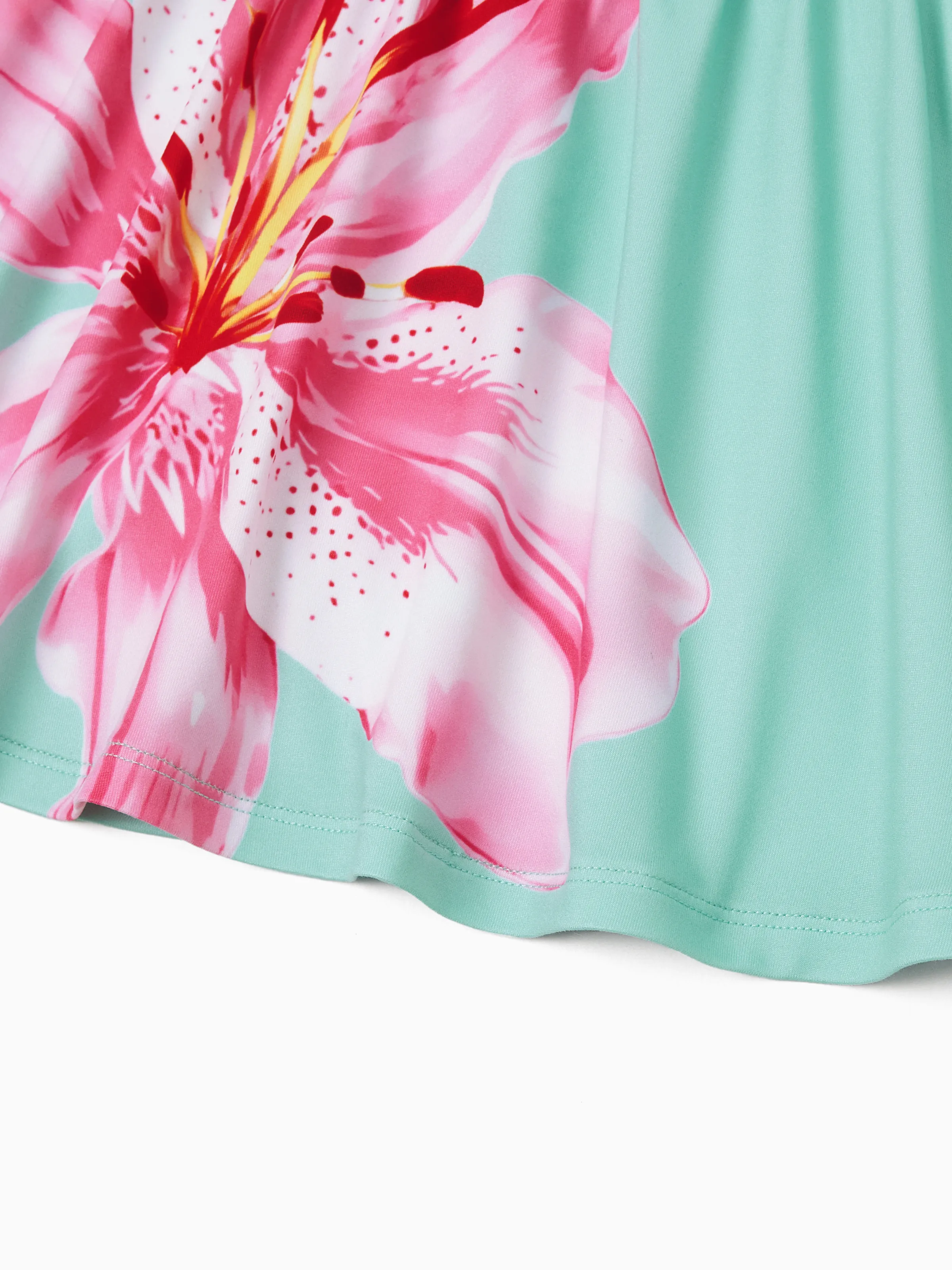 Mommy and Me Casual Flower Print Sleeveless Strappy Dresses  Light Green - Image 16