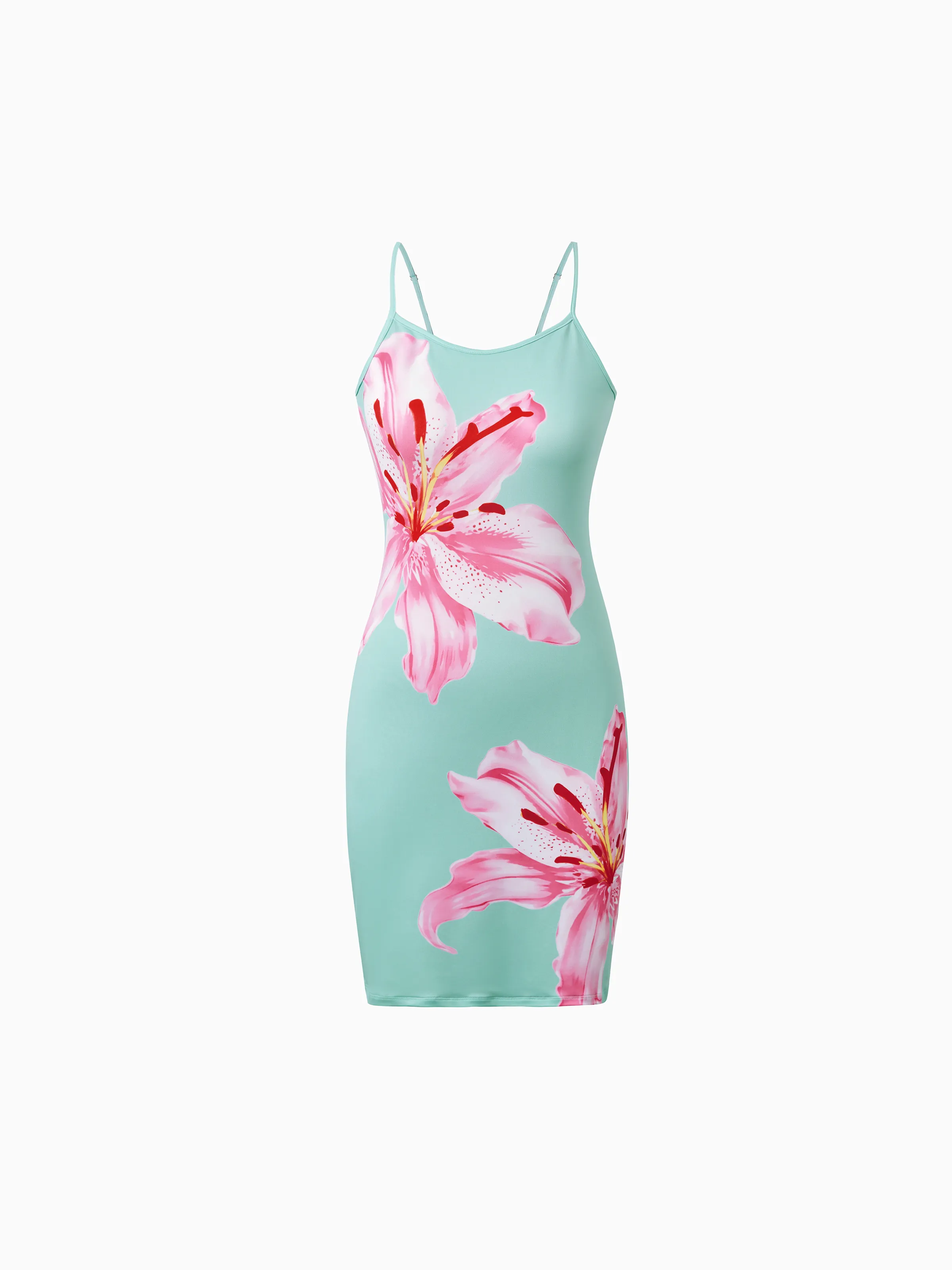 Mommy and Me Casual Flower Print Sleeveless Strappy Dresses  Light Green - Image 2