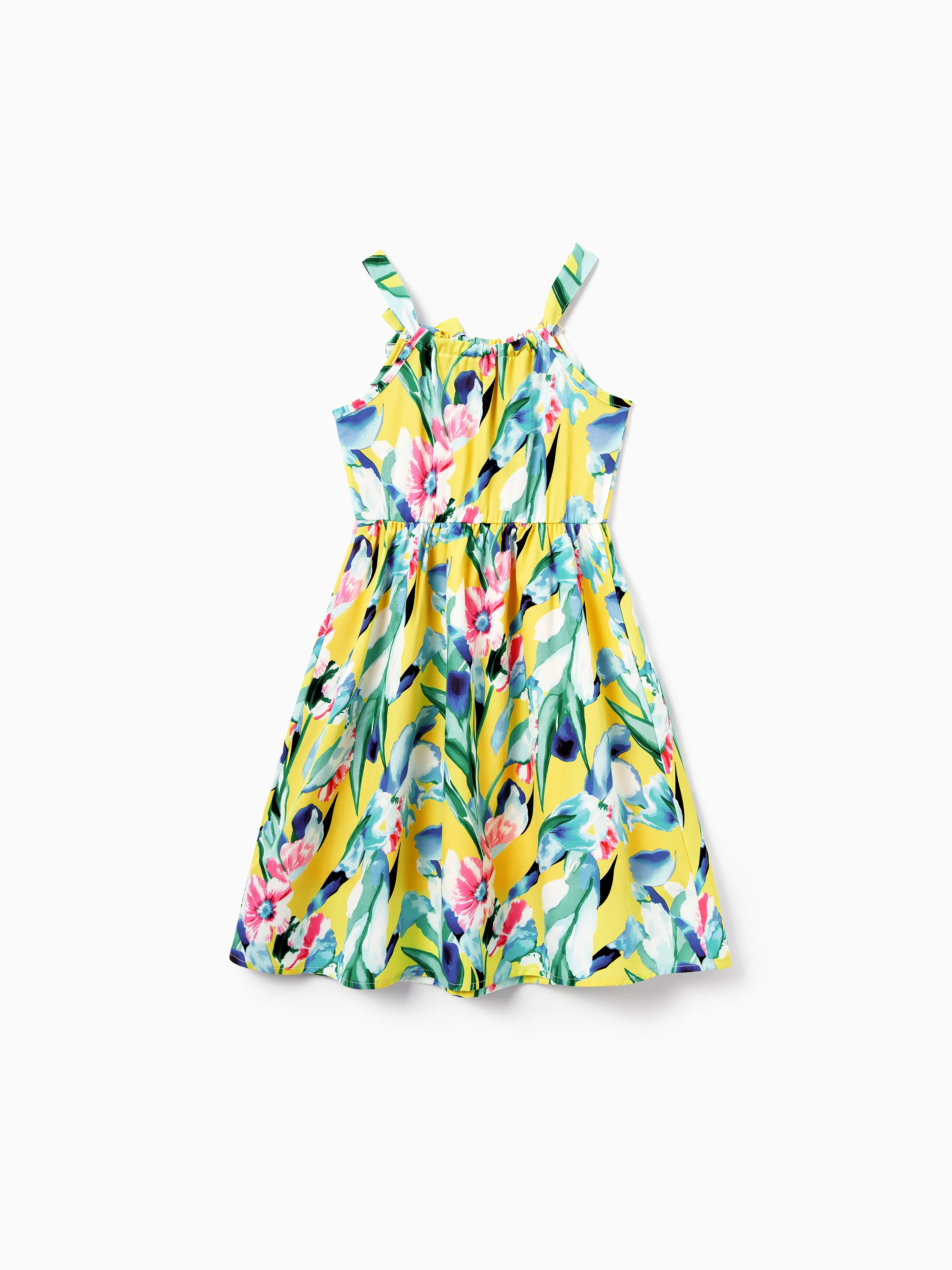 Mommy and Me Casual Outfits Floral Print Camisole Top and Wide-leg Pants Set for Mom Strappy Dress for girl, Bodysuit for Baby Girl Yellow - Image 13