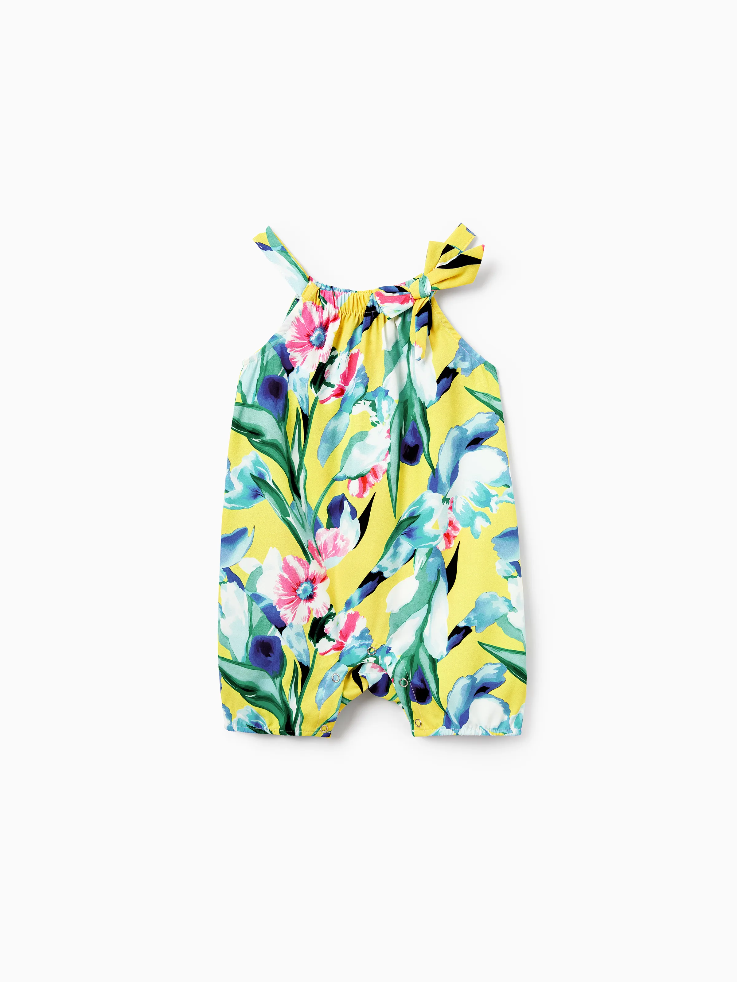 Mommy and Me Casual Outfits Floral Print Camisole Top and Wide-leg Pants Set for Mom Strappy Dress for girl, Bodysuit for Baby Girl Yellow - Image 17