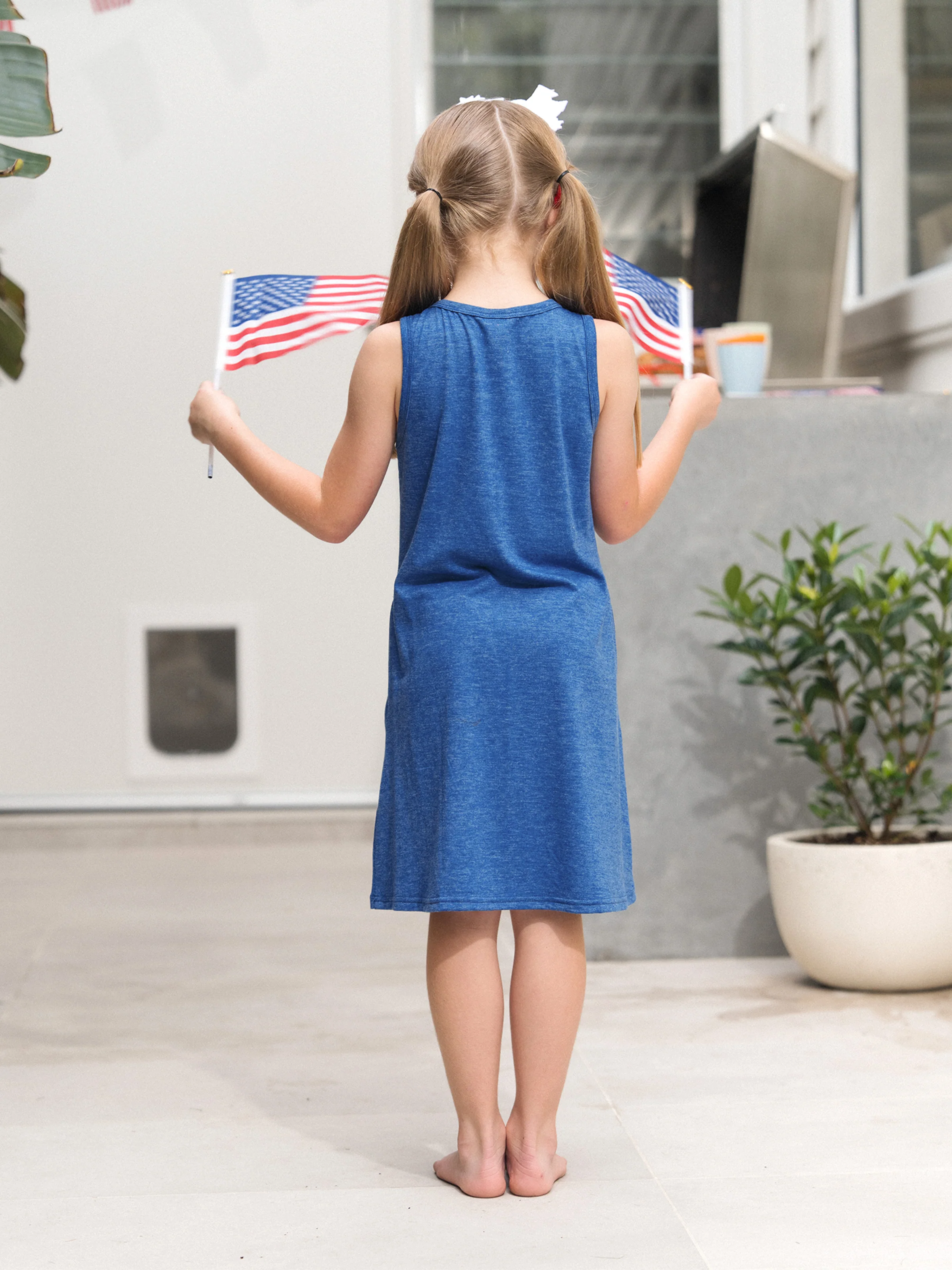 Independence Day Mommy and Me Patriotic Cherry Print Casual Sleeveless Dress Blue - Image 11