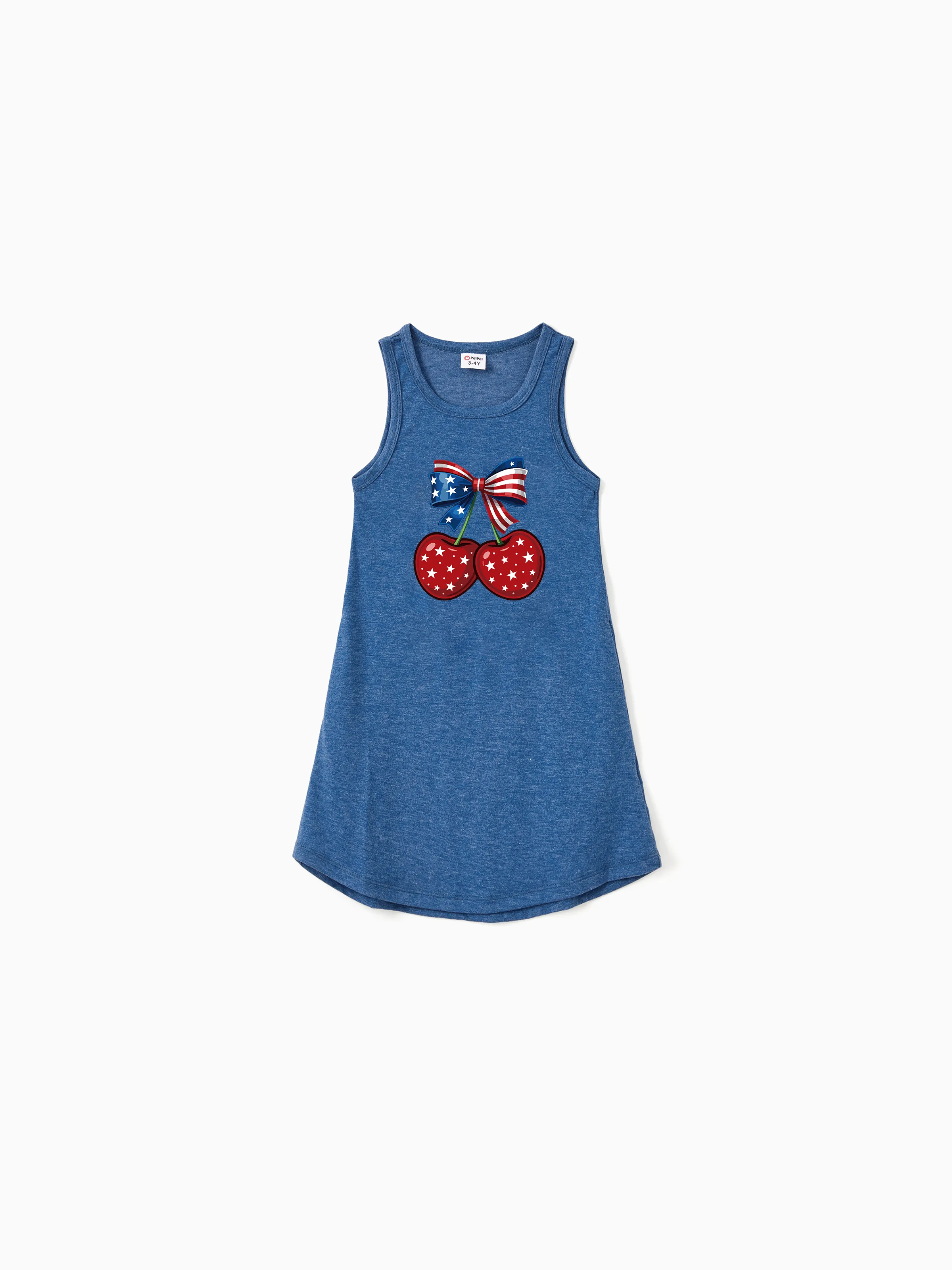 Independence Day Mommy and Me Patriotic Cherry Print Casual Sleeveless Dress Blue - Image 12