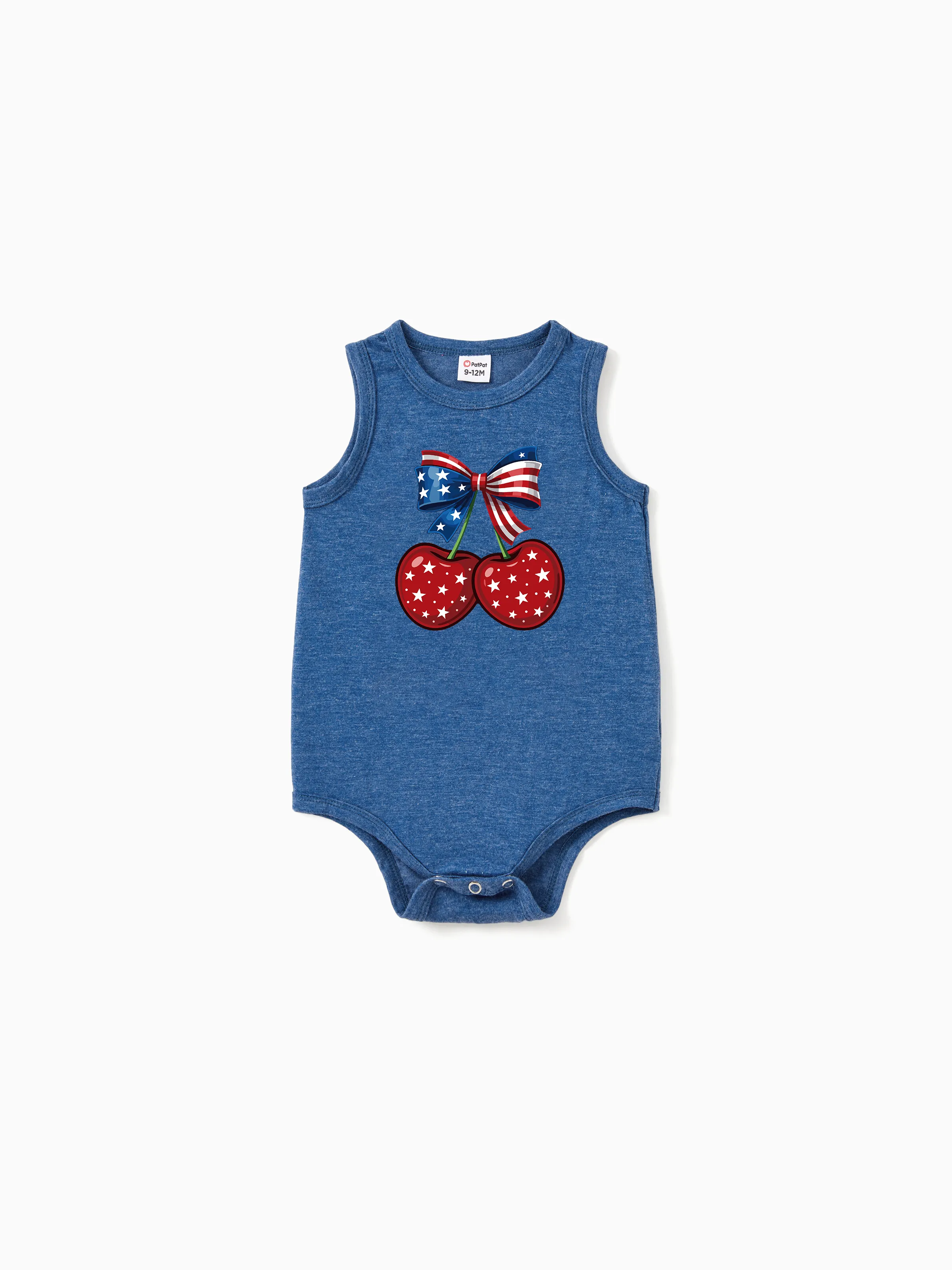 Independence Day Mommy and Me Patriotic Cherry Print Casual Sleeveless Dress Blue - Image 17