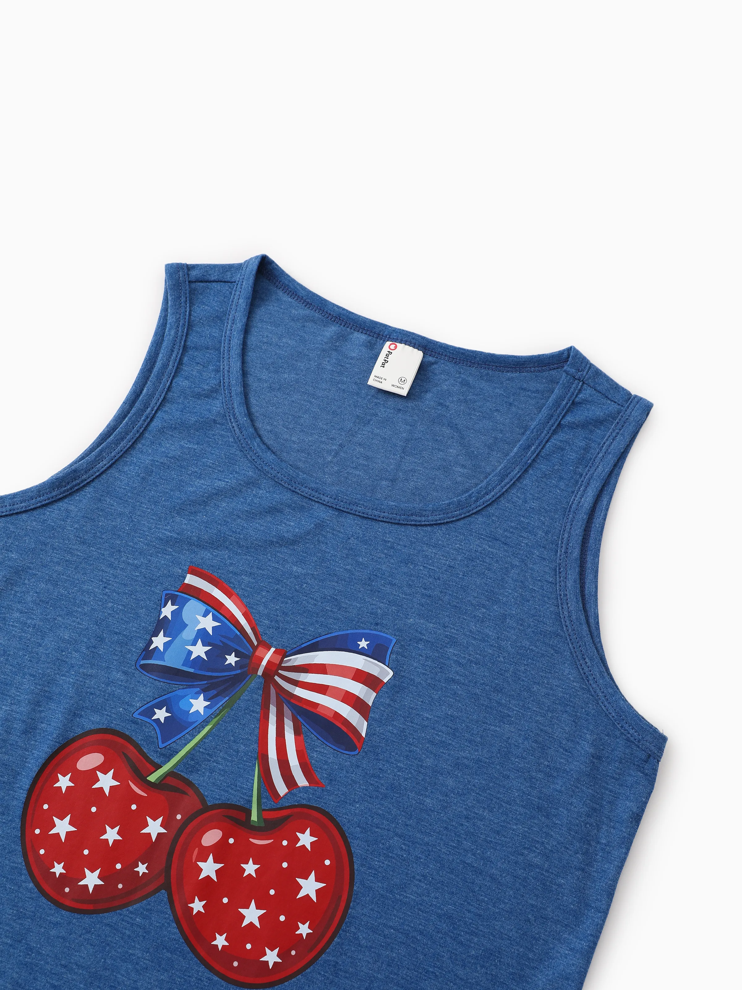 Independence Day Mommy and Me Patriotic Cherry Print Casual Sleeveless Dress Blue - Image 7