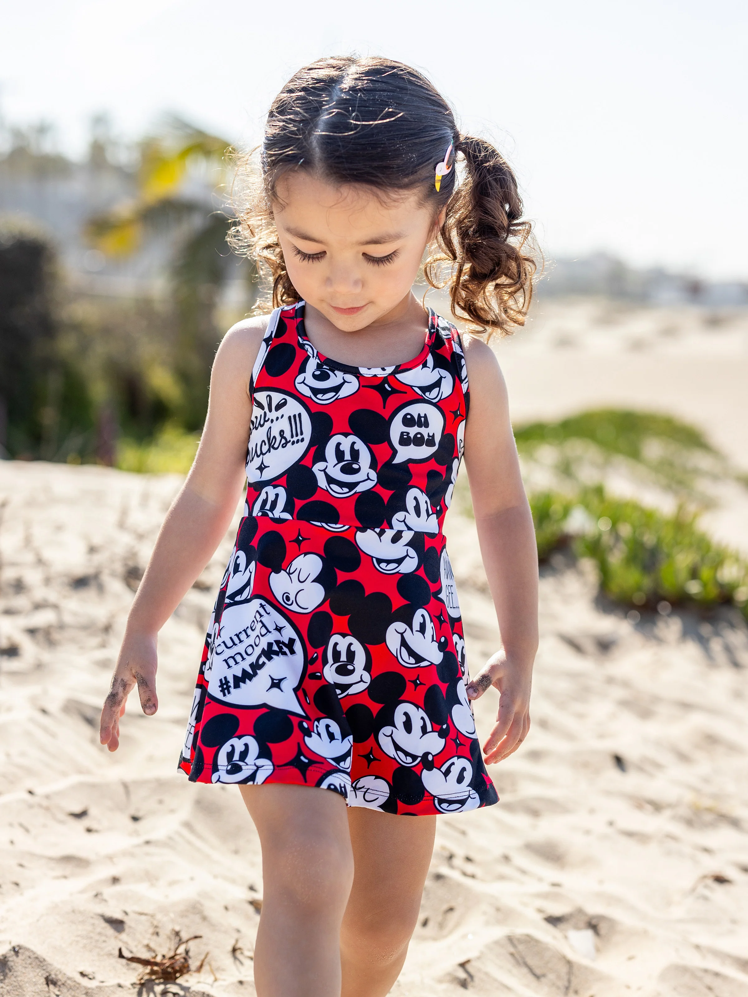 Disney Mickey and Friends Mommy and Me Family matching 1pc Mickey Mouse Graffiti Cotton T-shirt or Colorblock Dress with Built-in Shorts & Pockets or Naia™ Allover Romper  Red - Image 8