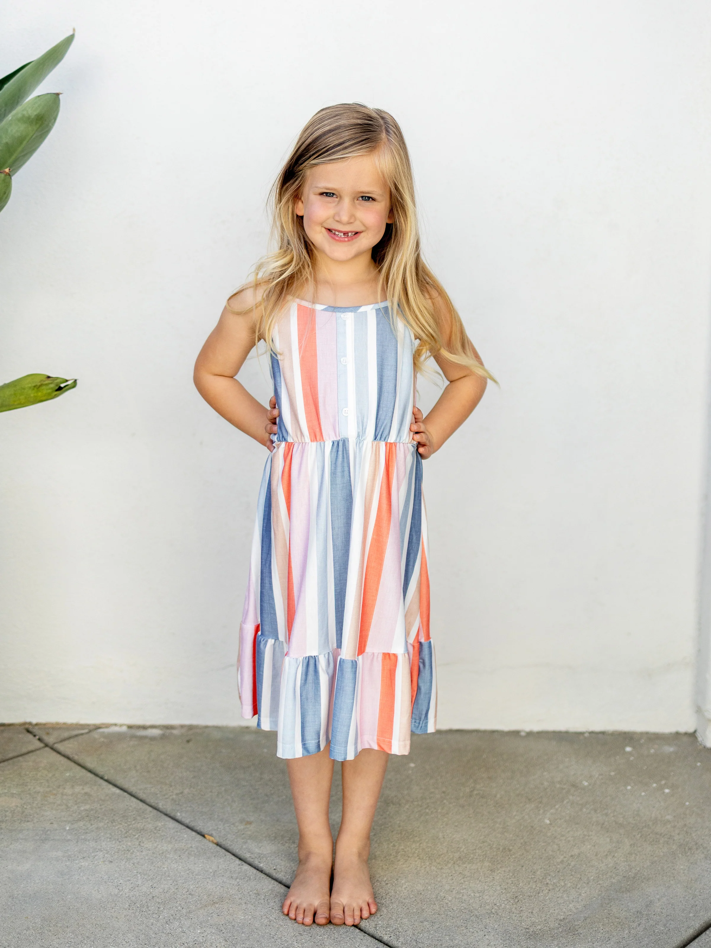 Mommy and Me Family Matching Blue Short-sleeve Tee or Colorful Stripe Camisole Dress Multi-color - Image 8