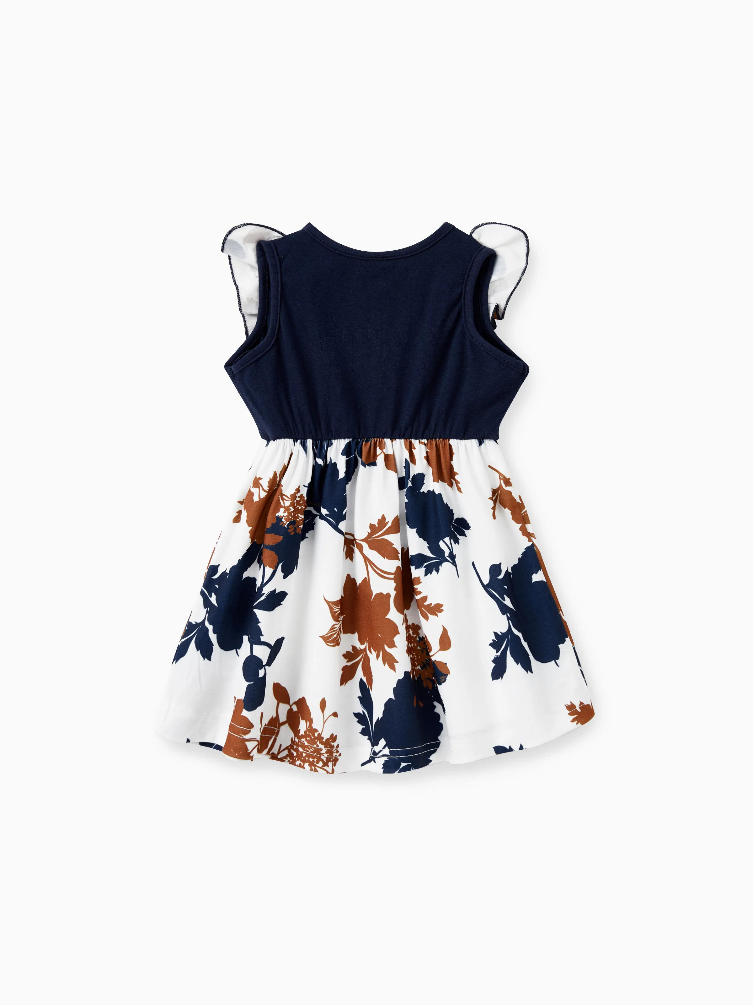 Mommy and Me Family Matching Casual Dress or T-Shirt, Solid Color, Fabric Stitching royalblue - Image 14