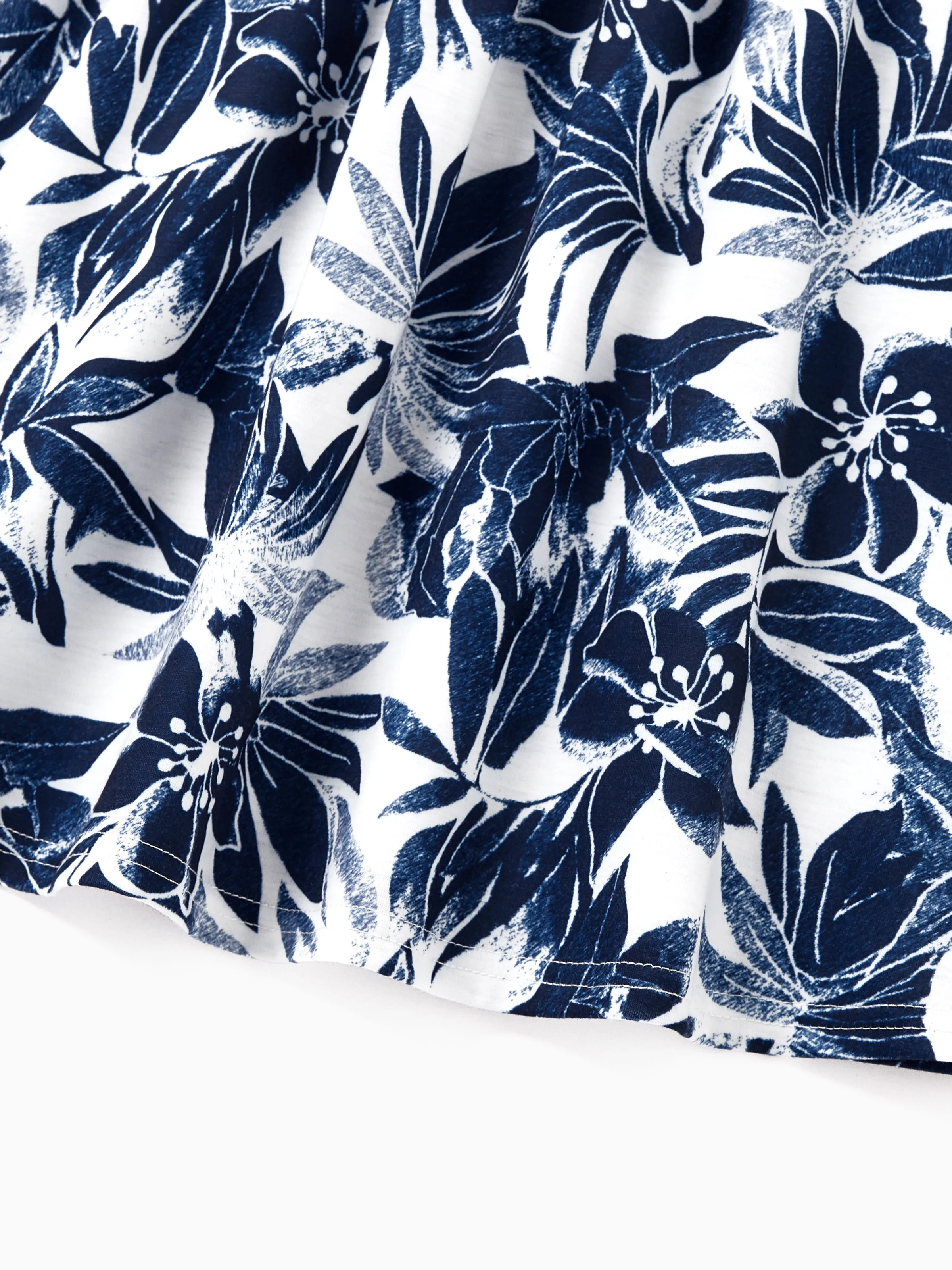 Mommy and Me Family Matching Cotton Tee Flora Print Splicing Shirt or Tank Dress Deep Blue - Image 12