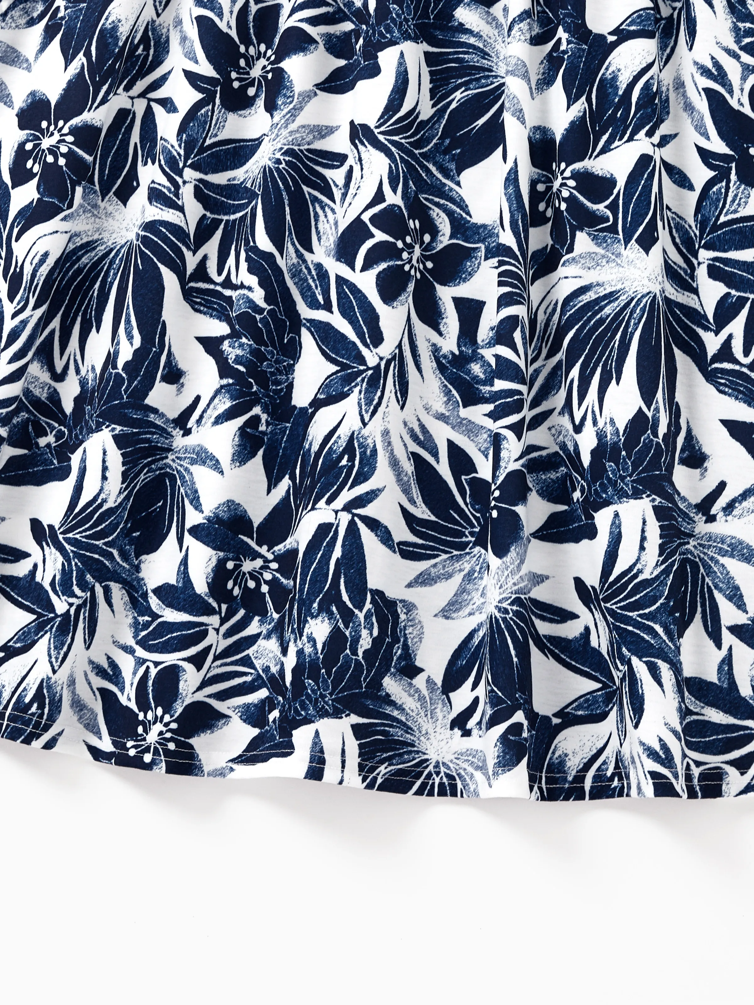 Mommy and Me Family Matching Cotton Tee Flora Print Splicing Shirt or Tank Dress Deep Blue - Image 7