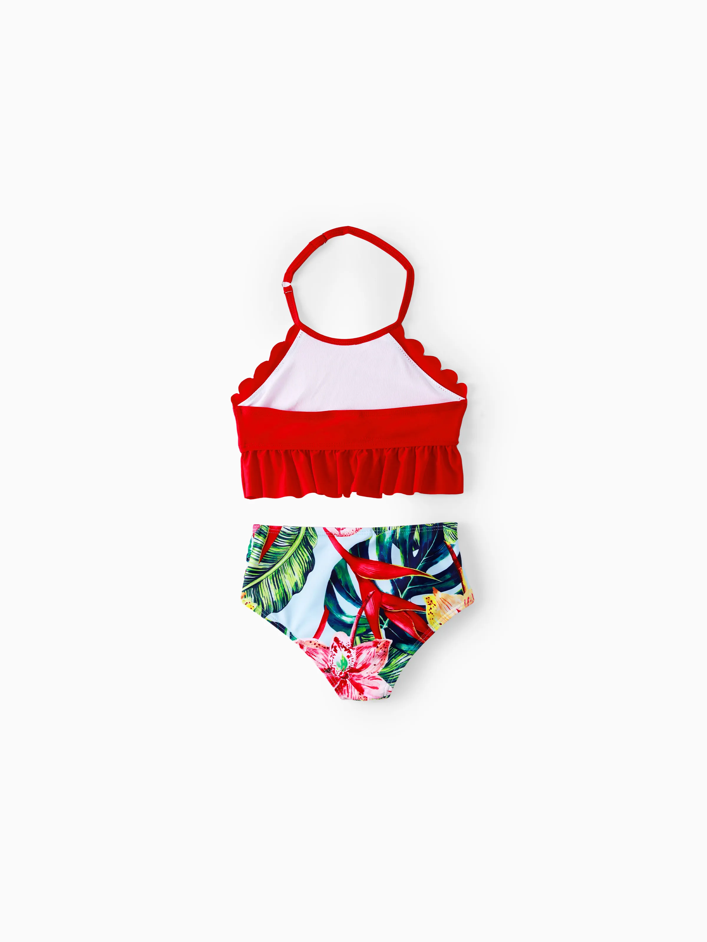 Mommy and Me Family Matching Floral Drawstring Swim Trunks or Ruched Shell Edge Bikini with Optional Swim Cover Up Red - Image 10
