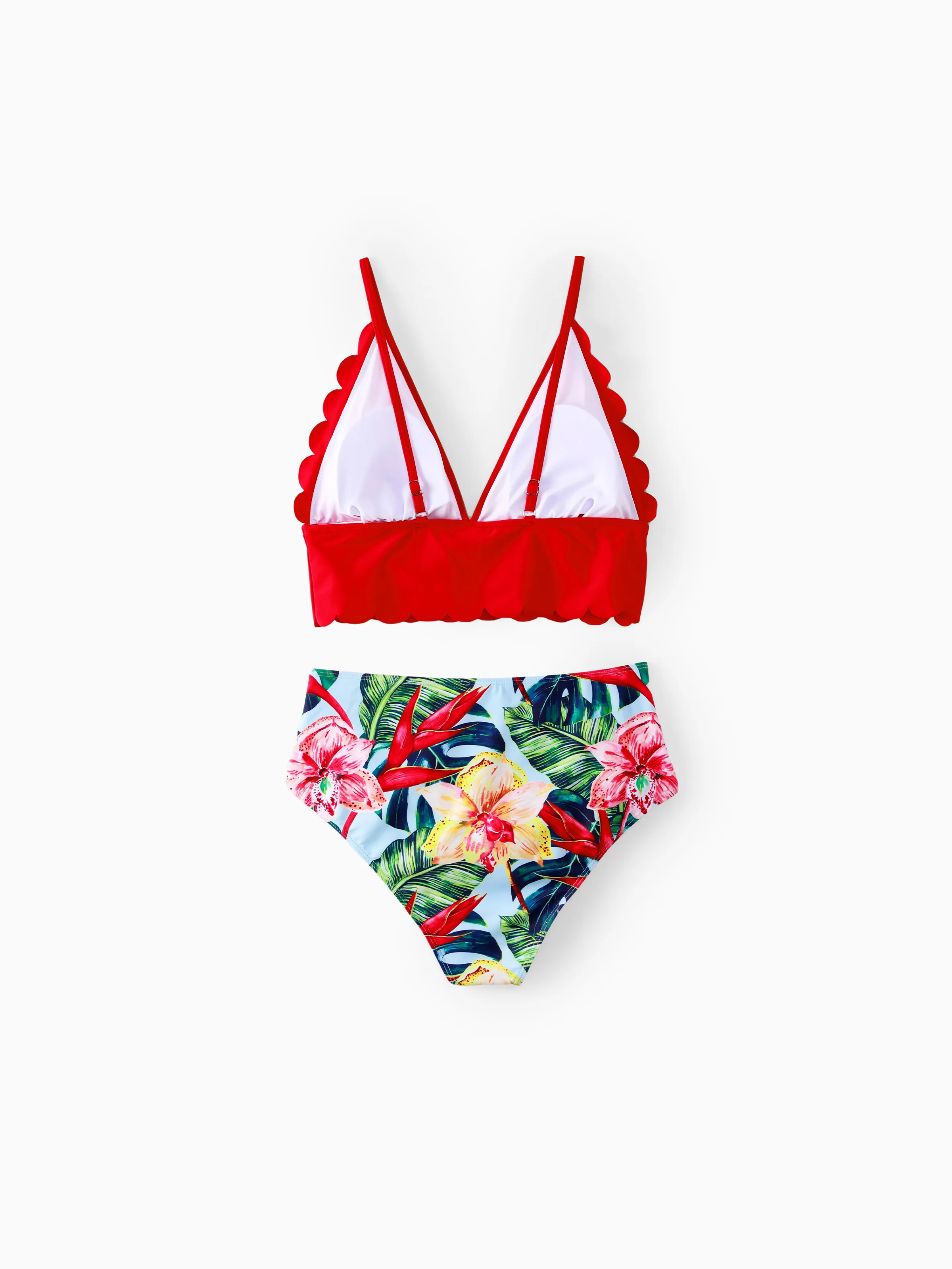 Mommy and Me Family Matching Floral Drawstring Swim Trunks or Ruched Shell Edge Bikini with Optional Swim Cover Up Red - Image 5