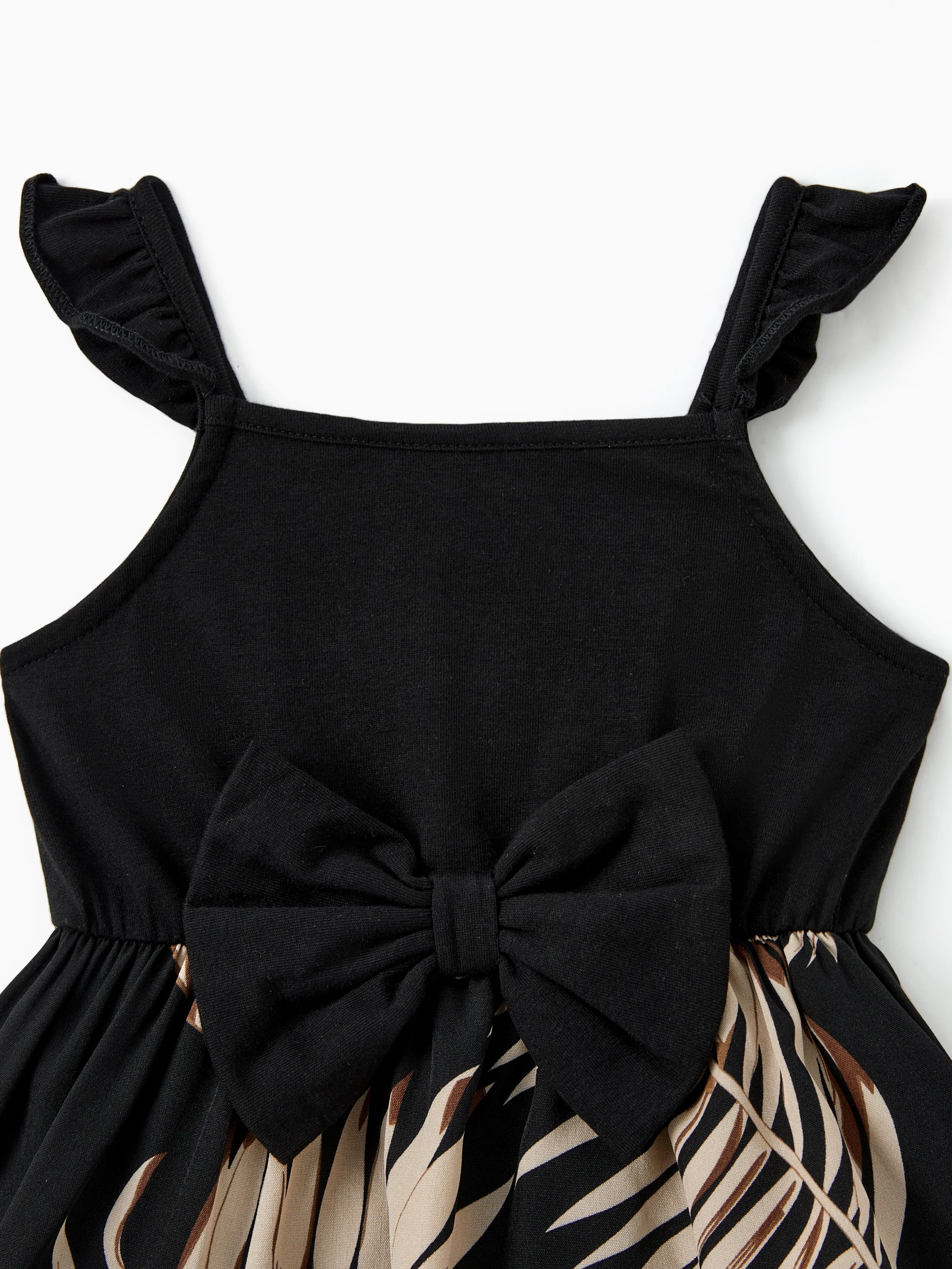 Mommy and Me Family Matching Floral Print Belted Cami Dresses And Solid Short Sleeve Tops Sets Black - Image 16