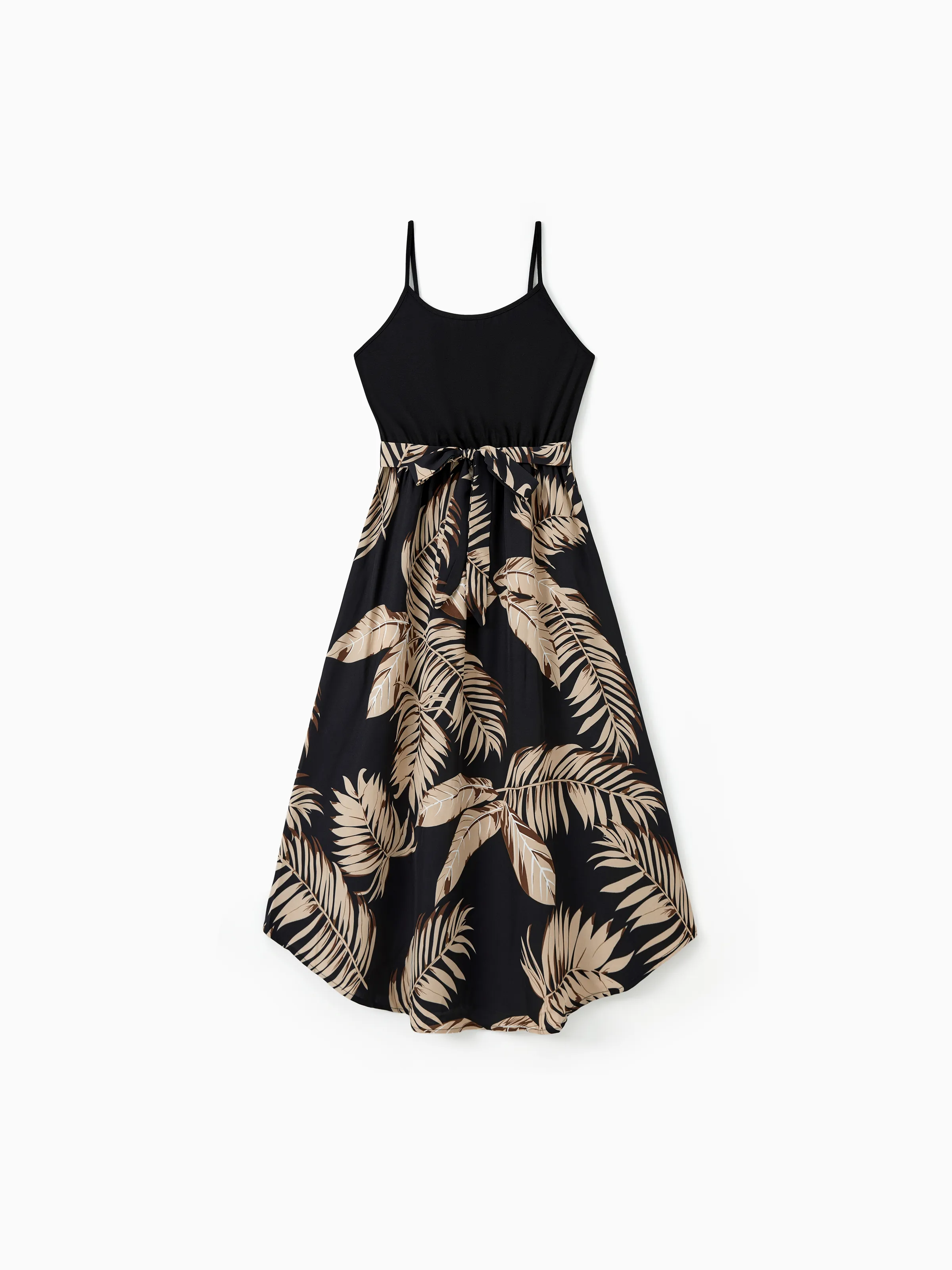 Mommy and Me Family Matching Floral Print Belted Cami Dresses And Solid Short Sleeve Tops Sets Black - Image 4