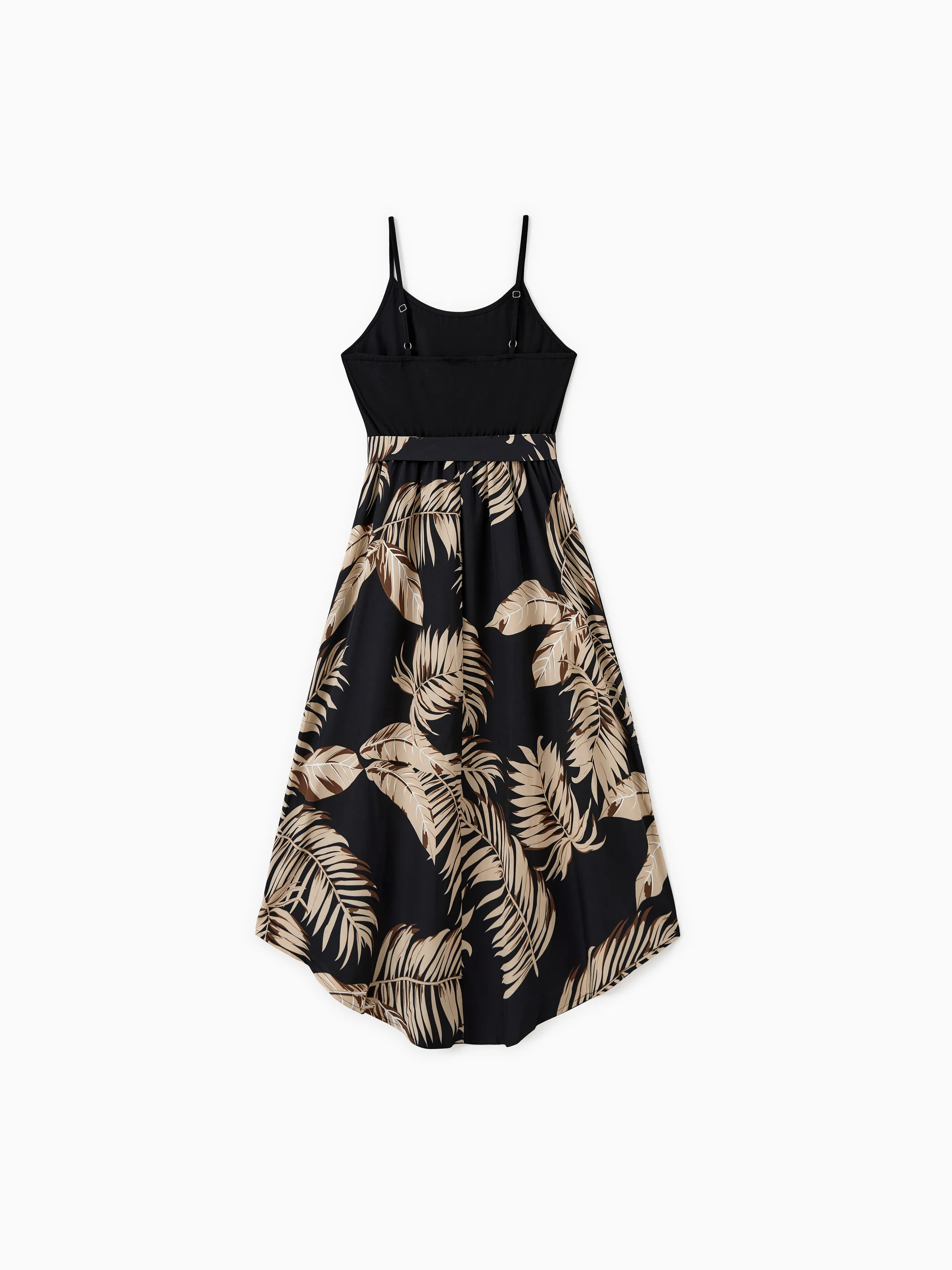 Mommy and Me Family Matching Floral Print Belted Cami Dresses And Solid Short Sleeve Tops Sets Black - Image 5