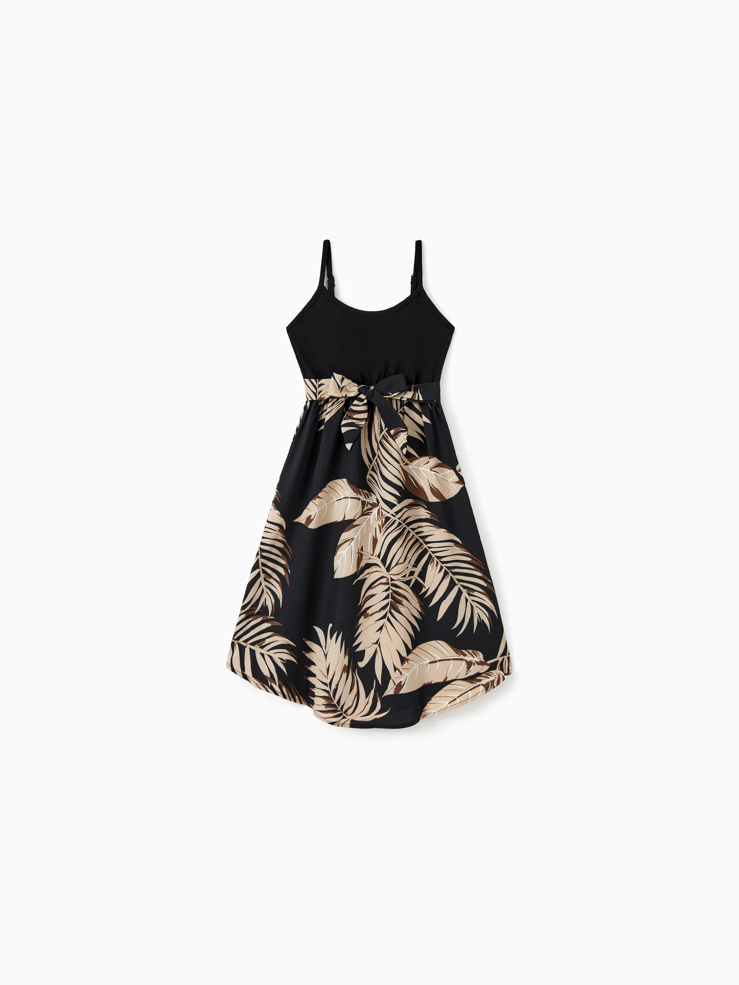 Mommy and Me Family Matching Floral Print Belted Cami Dresses And Solid Short Sleeve Tops Sets Black - Image 9