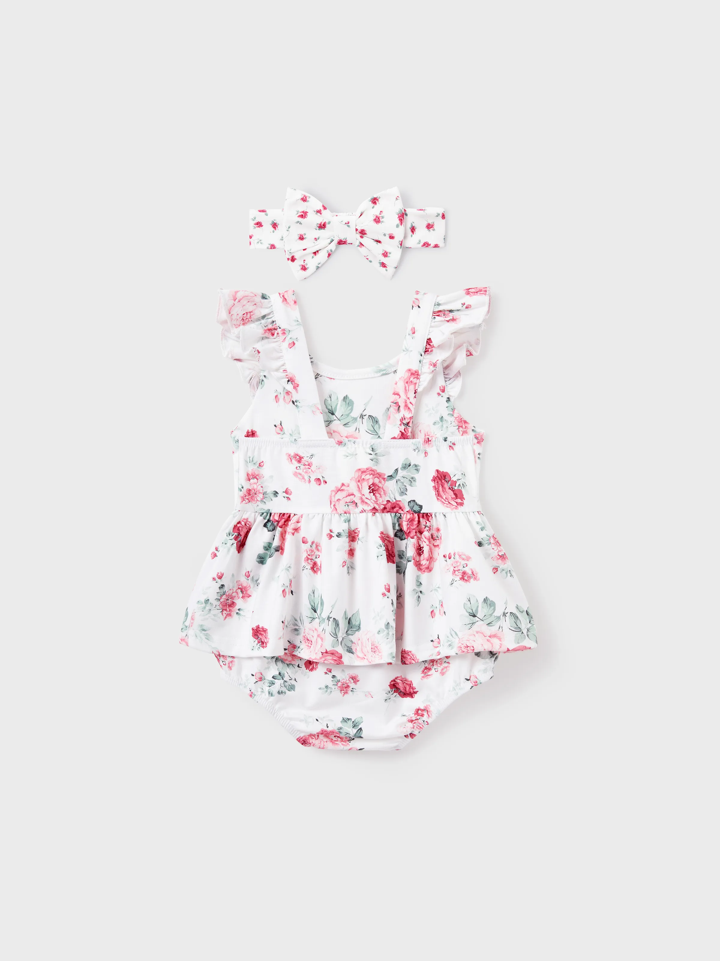 Mommy and Me Family Matching Outfits Set Solid Color Short-sleeve Polo Collar Shirt or Flower Print Hollow out Dress  Pink - Image 14