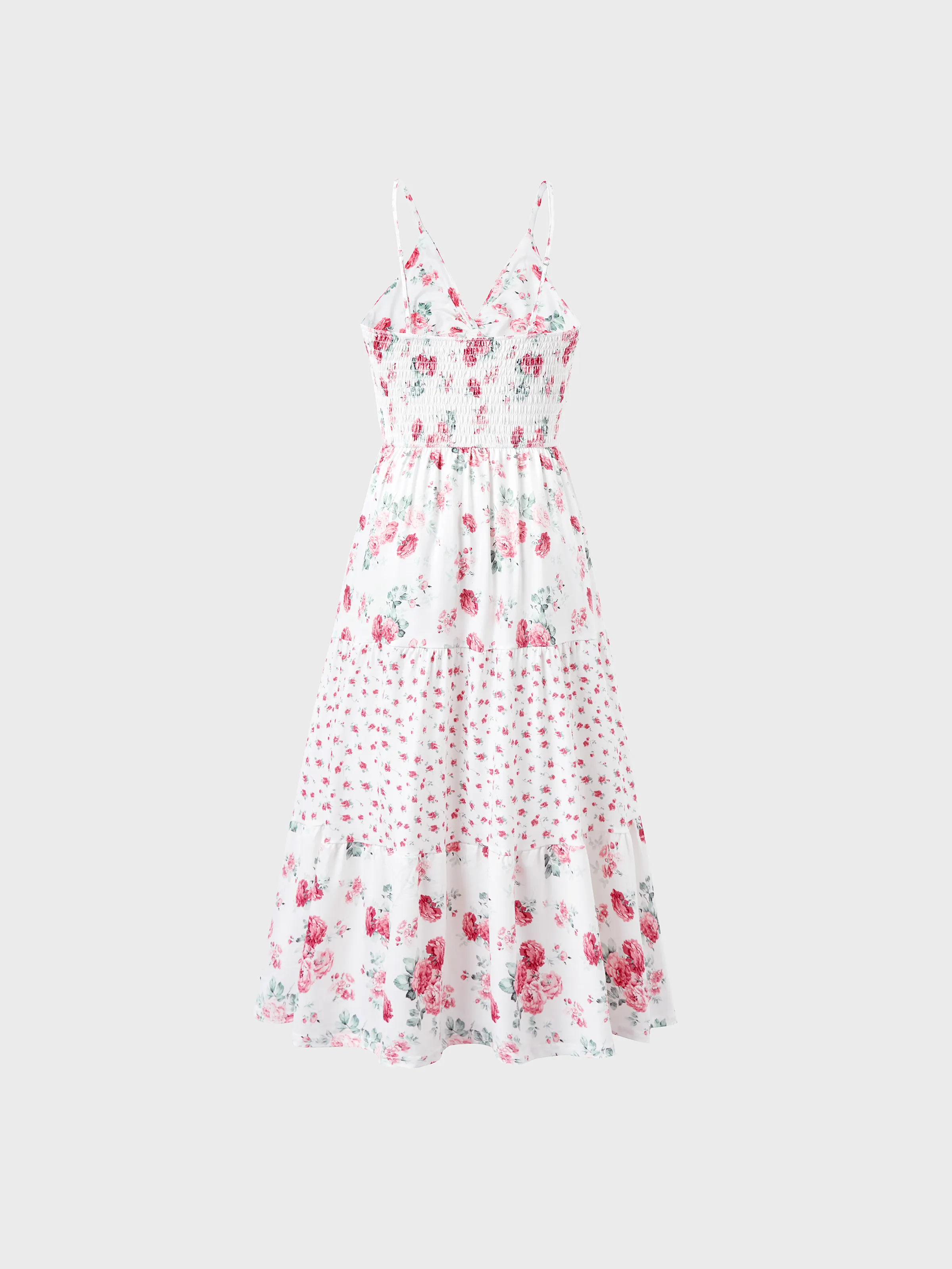 Mommy and Me Family Matching Outfits Set Solid Color Short-sleeve Polo Collar Shirt or Flower Print Hollow out Dress  Pink - Image 4