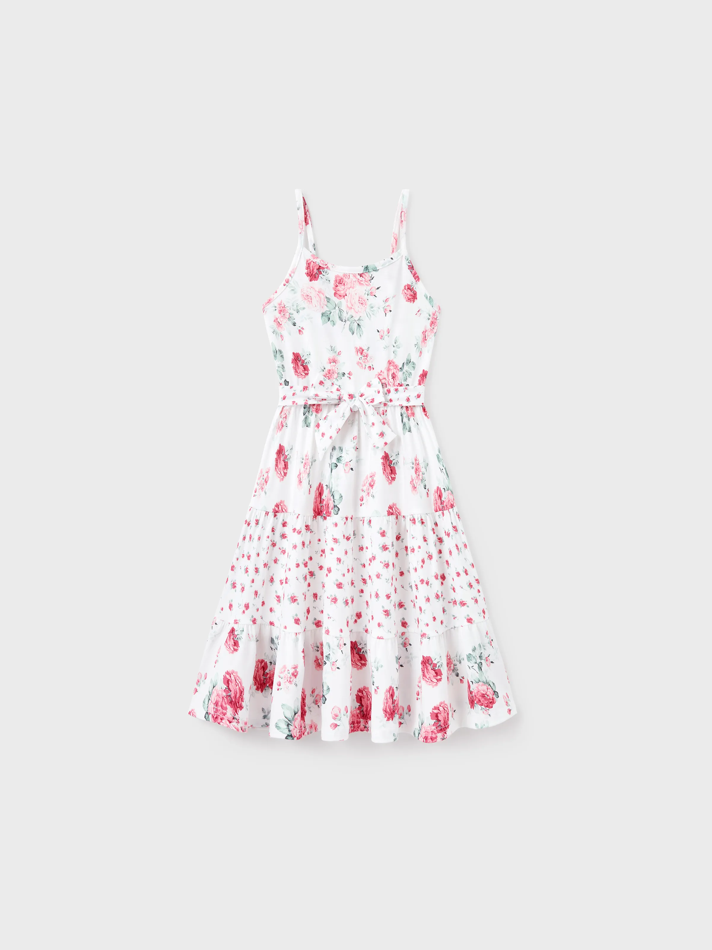Mommy and Me Family Matching Outfits Set Solid Color Short-sleeve Polo Collar Shirt or Flower Print Hollow out Dress  Pink - Image 8