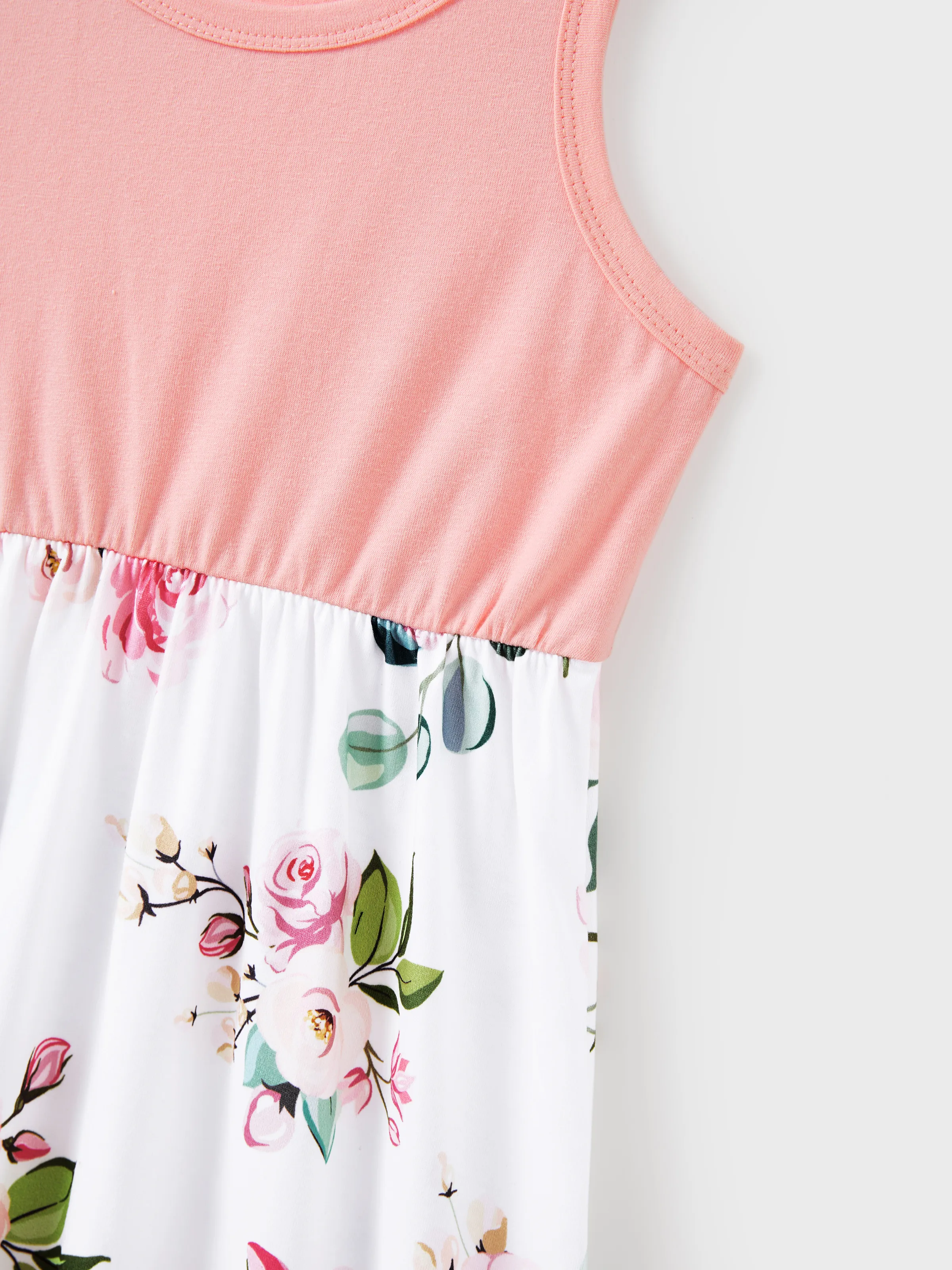 Mommy and Me Family Matching Pink Sleeveless Splicing Floral Print Midi Dresses and Colorblock Short-sleeve Polo Shirts Sets Pink - Image 11