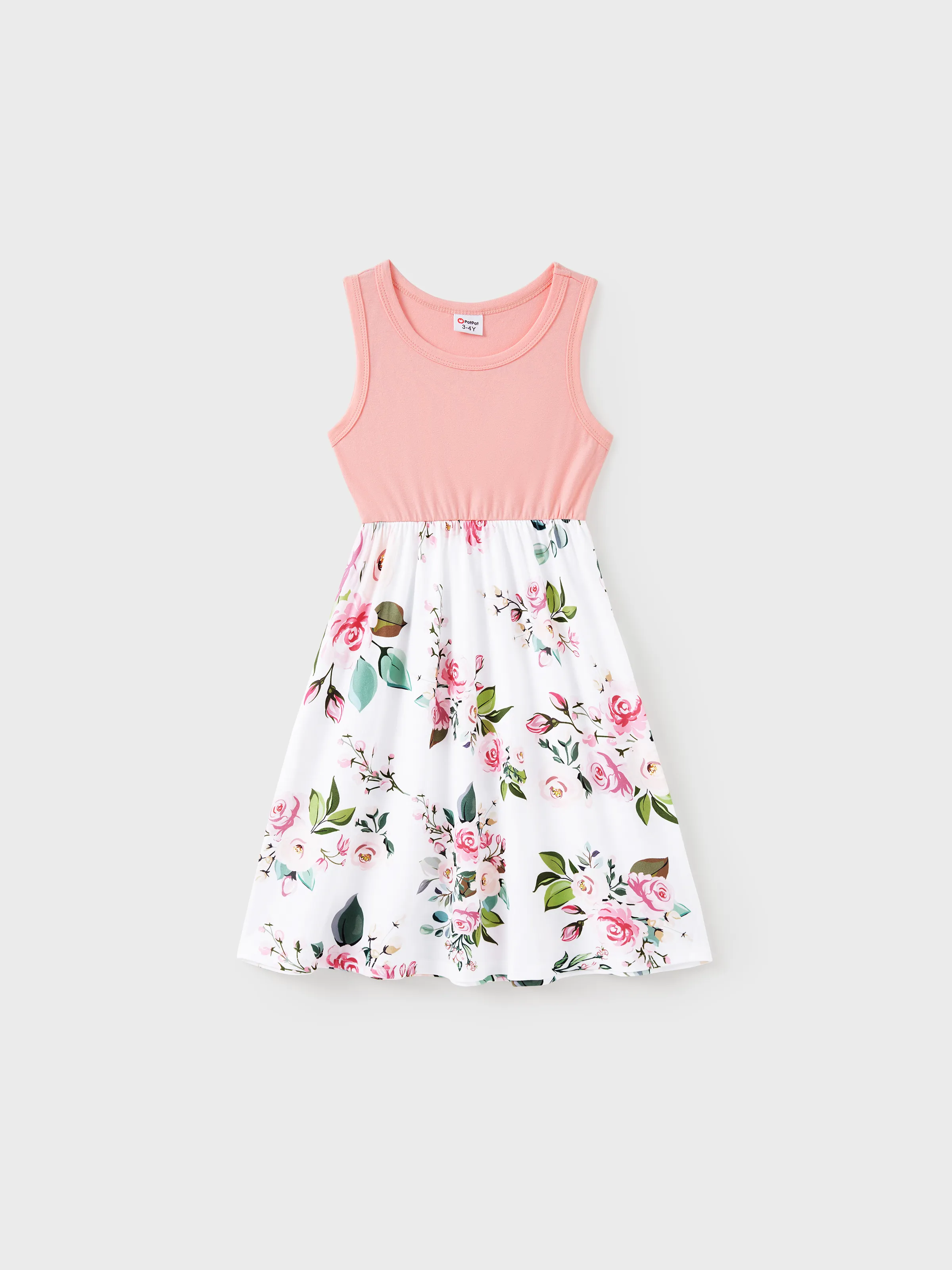Mommy and Me Family Matching Pink Sleeveless Splicing Floral Print Midi Dresses and Colorblock Short-sleeve Polo Shirts Sets Pink - Image 8