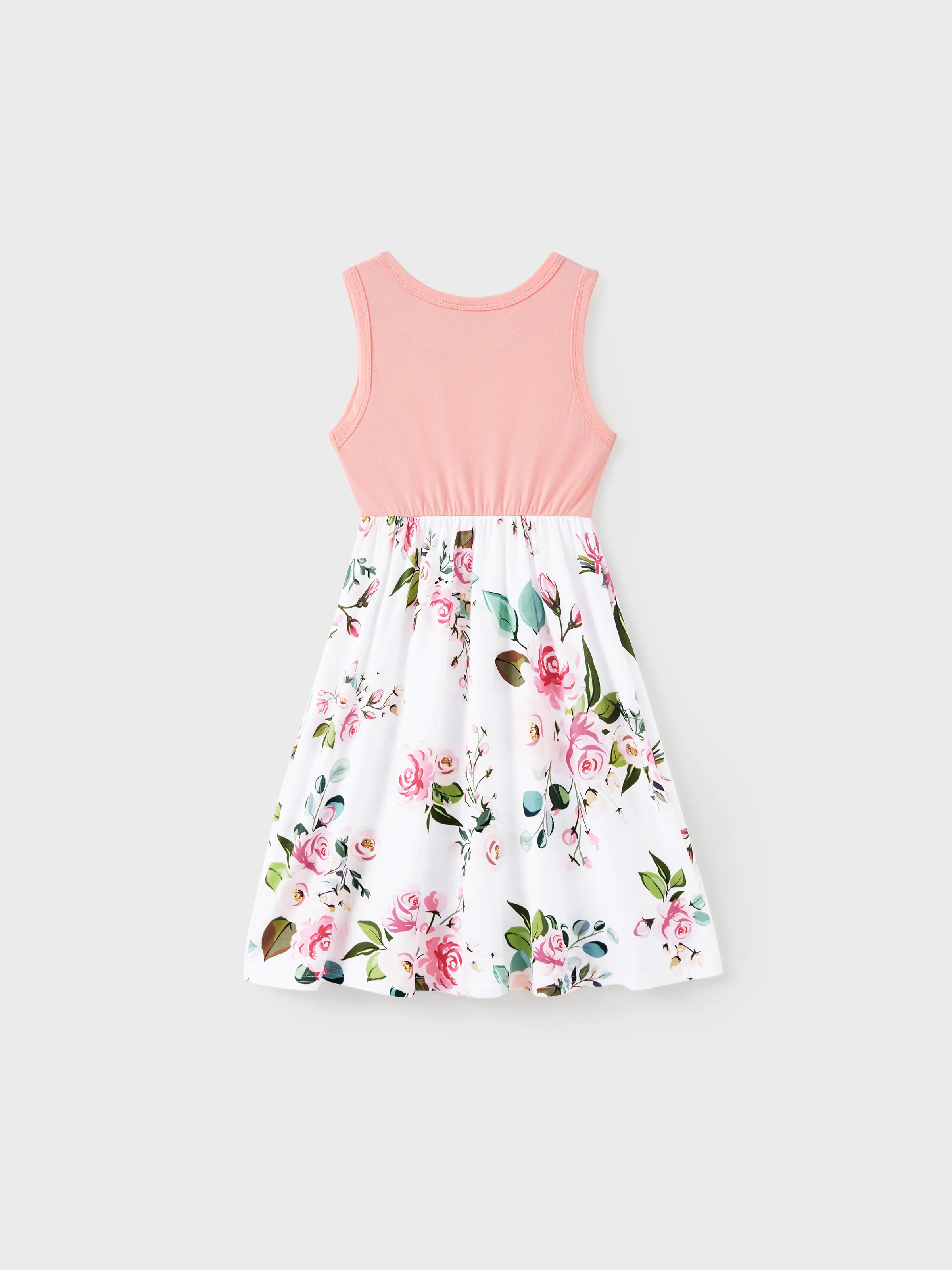 Mommy and Me Family Matching Pink Sleeveless Splicing Floral Print Midi Dresses and Colorblock Short-sleeve Polo Shirts Sets Pink - Image 9