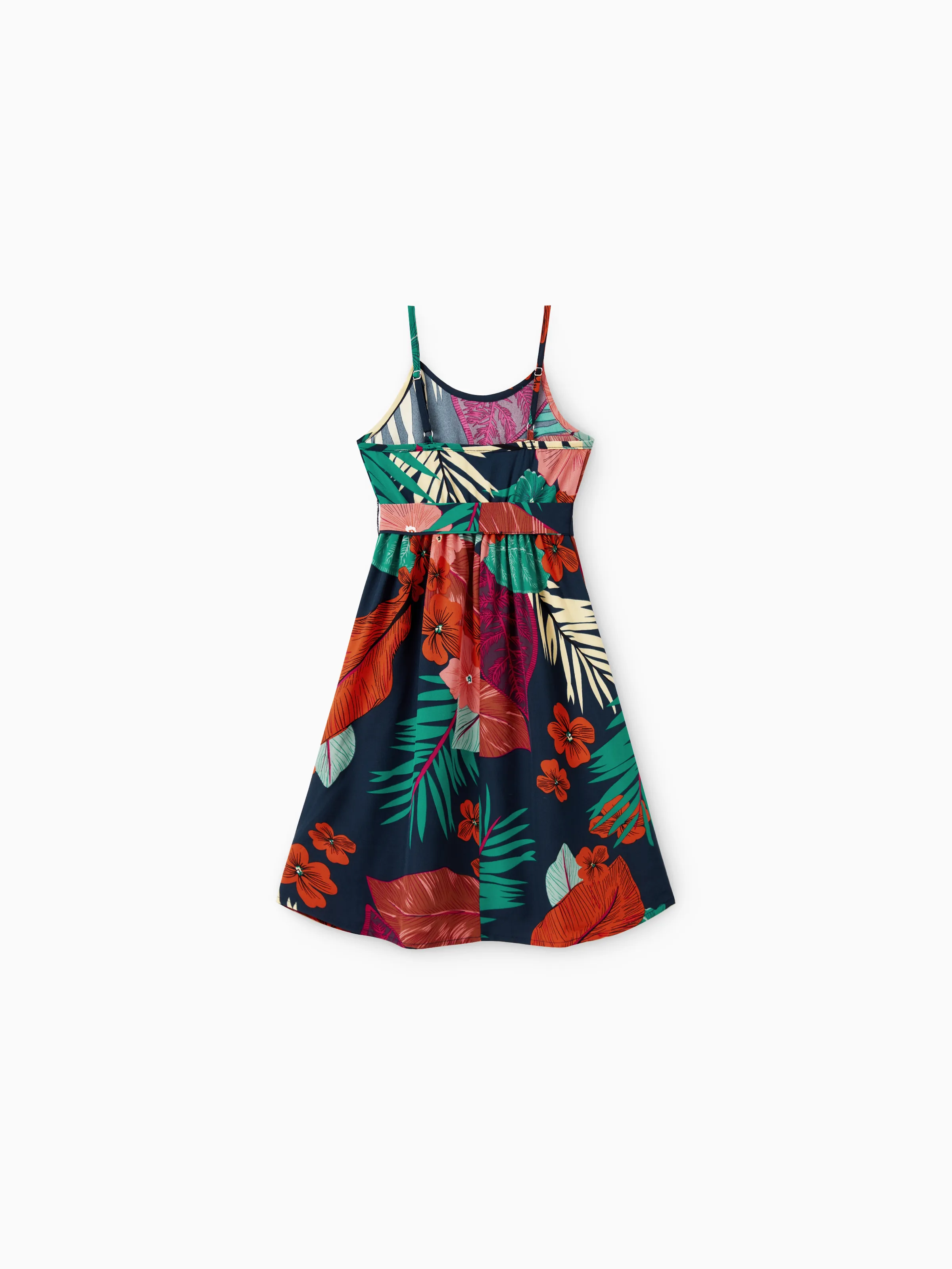 Mommy and Me Family Matching Sets Floral Panel Black tee and V-neck Strap Dress with Hidden Snap  Deep Blue - Image 10
