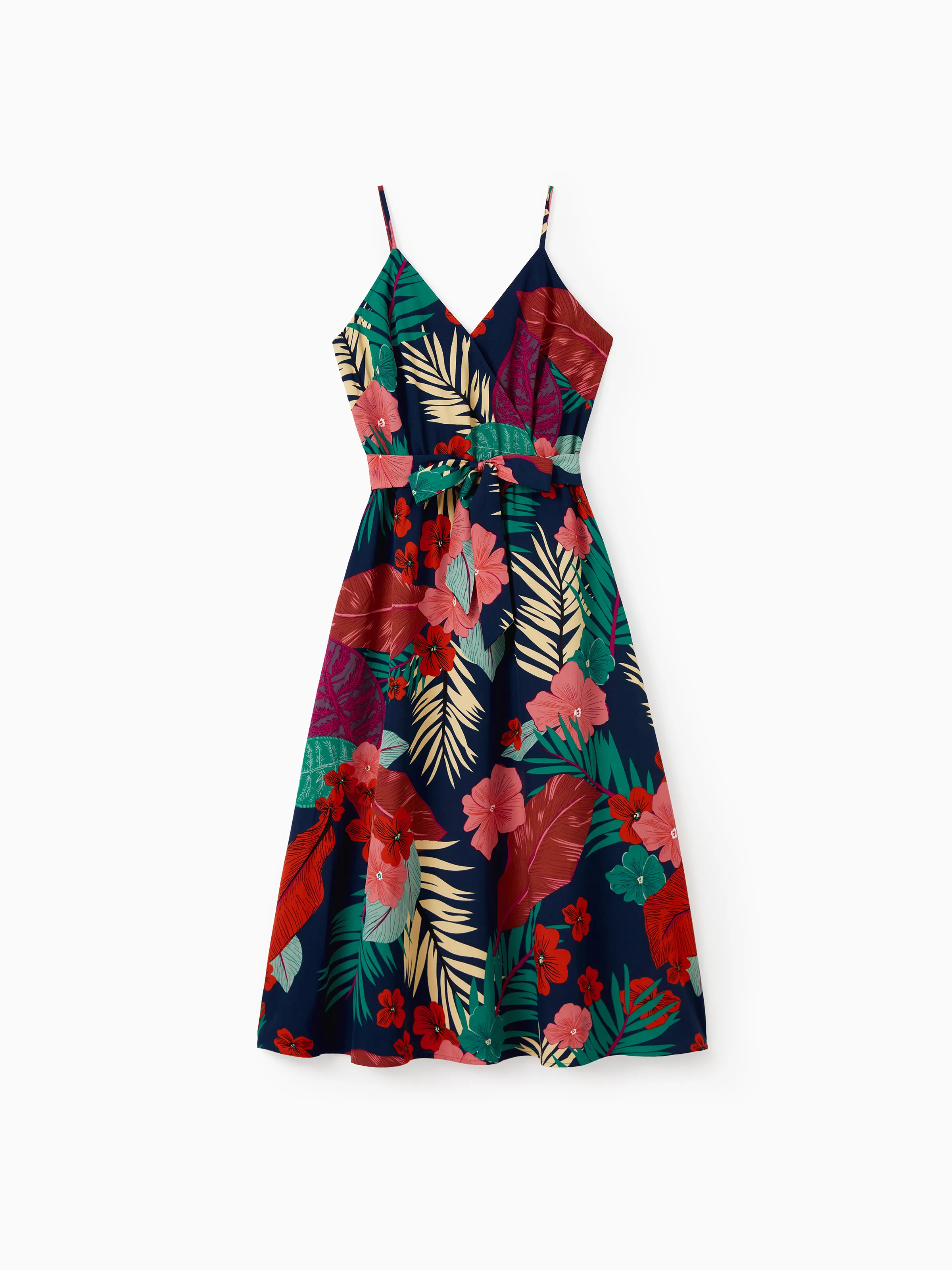 Mommy and Me Family Matching Sets Floral Panel Black tee and V-neck Strap Dress with Hidden Snap  Deep Blue - Image 3