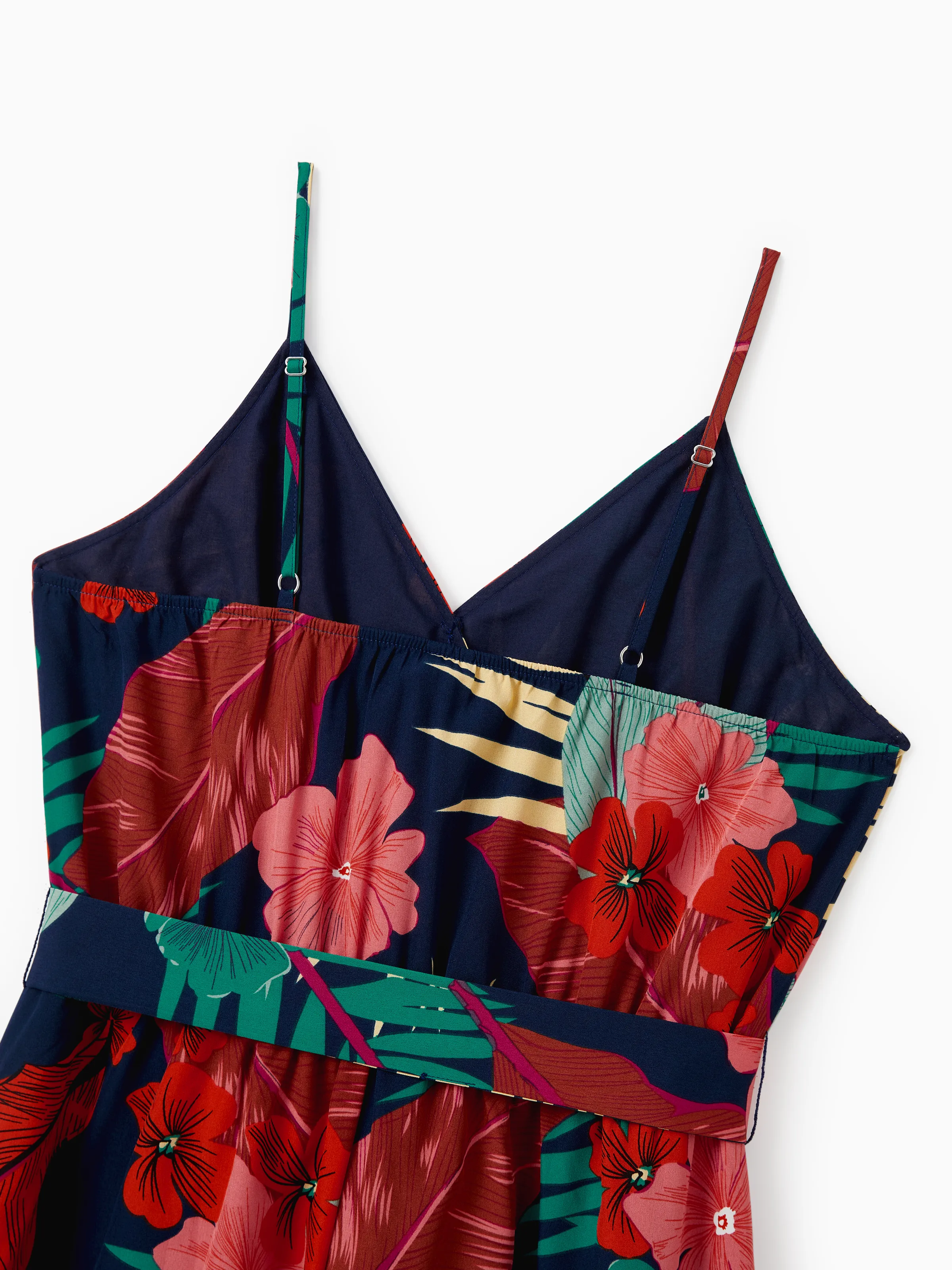Mommy and Me Family Matching Sets Floral Panel Black tee and V-neck Strap Dress with Hidden Snap  Deep Blue - Image 7