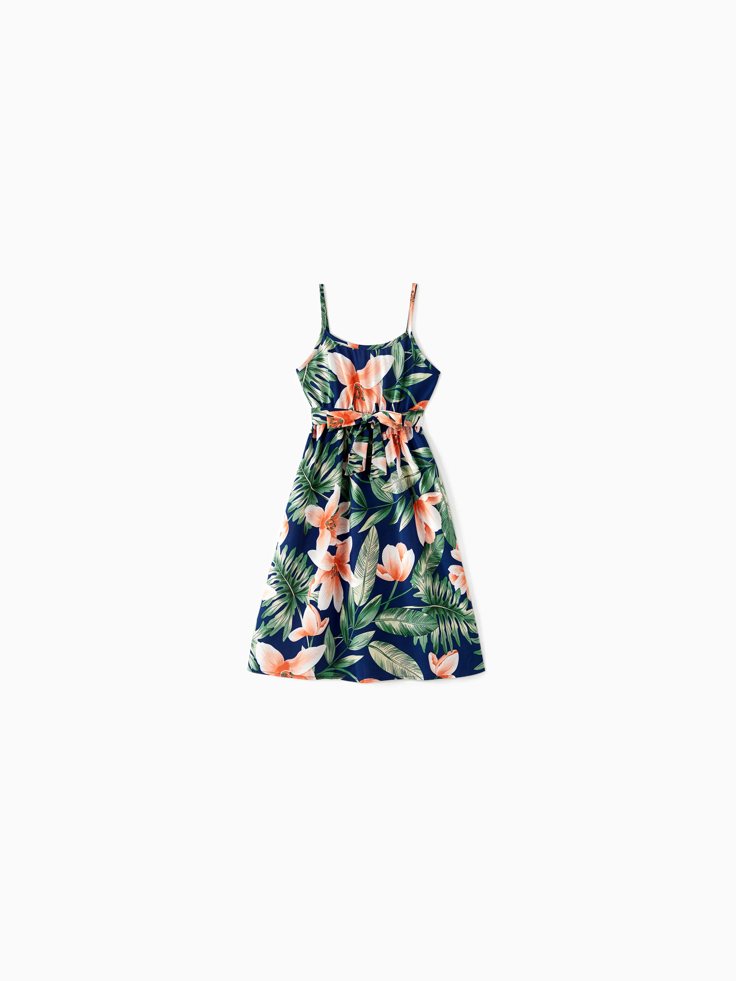 Mommy and Me Family Matching Sets Floral Panel Short-sleeve T-shirts or All Over Floral Print V Neck Spaghetti Strap Midi Dresses with Hidden Snap royalblue - Image 10