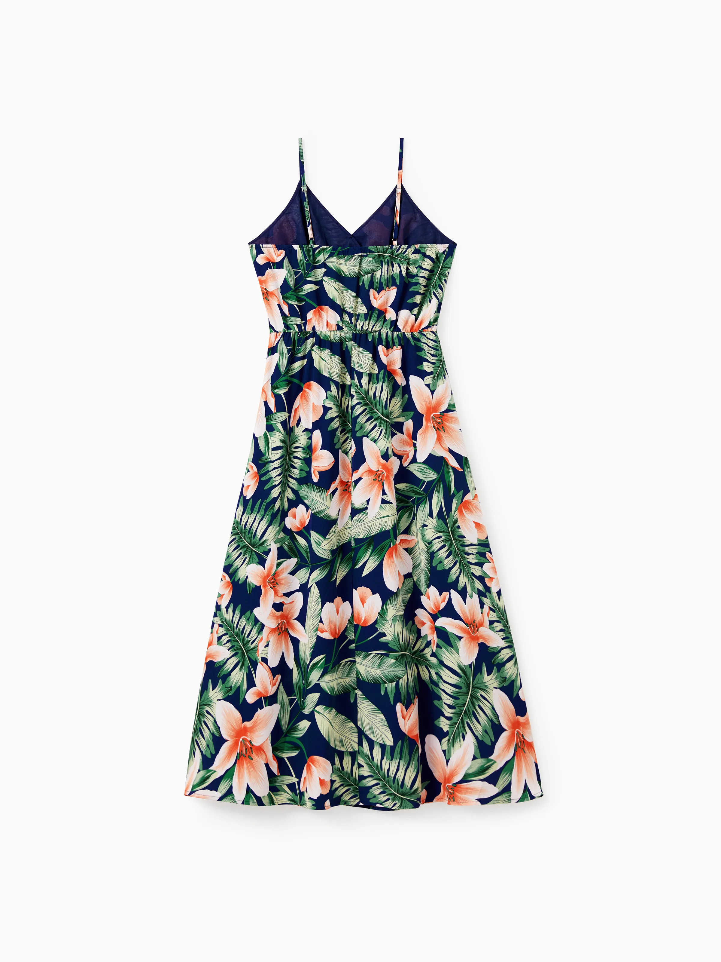 Mommy and Me Family Matching Sets Floral Panel Short-sleeve T-shirts or All Over Floral Print V Neck Spaghetti Strap Midi Dresses with Hidden Snap royalblue - Image 6