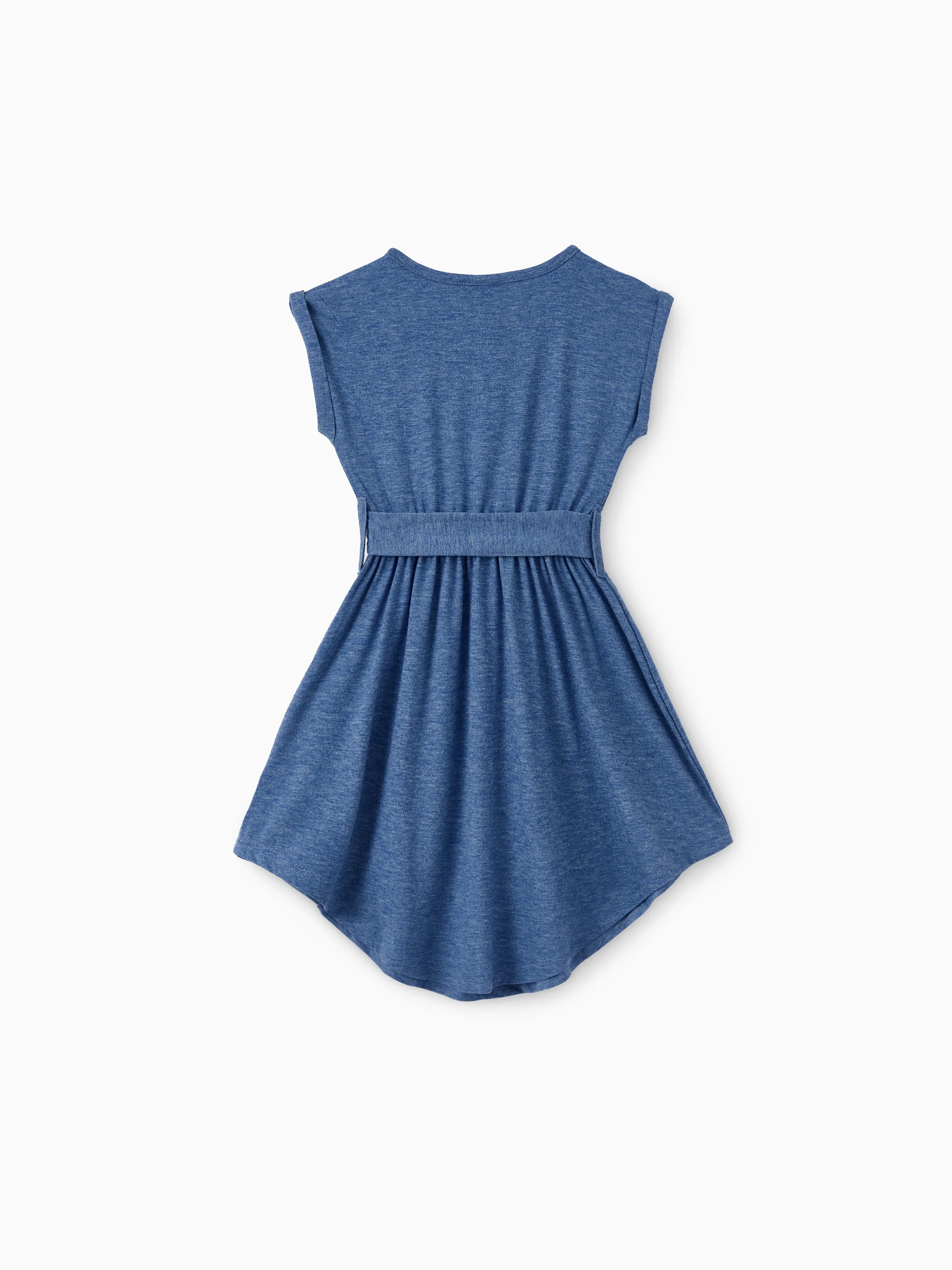 Mommy and Me Family Matching Soft Casual Outfit with Below Knee Dresses, Front Buttons, Belted Design Blue - Image 10